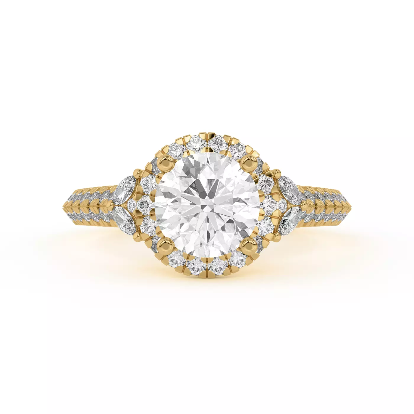 Radiant Halo Frame 14K Yellow Gold Engagement Ring