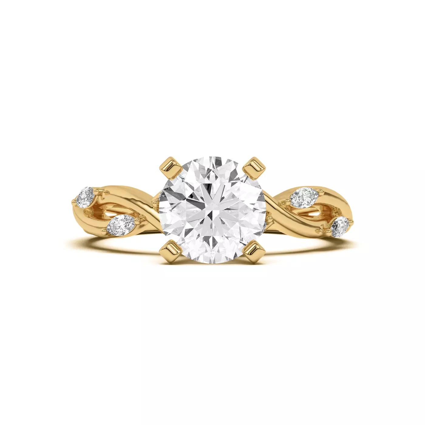 Interwoven Band Detail 14K Yellow Gold Engagement Ring