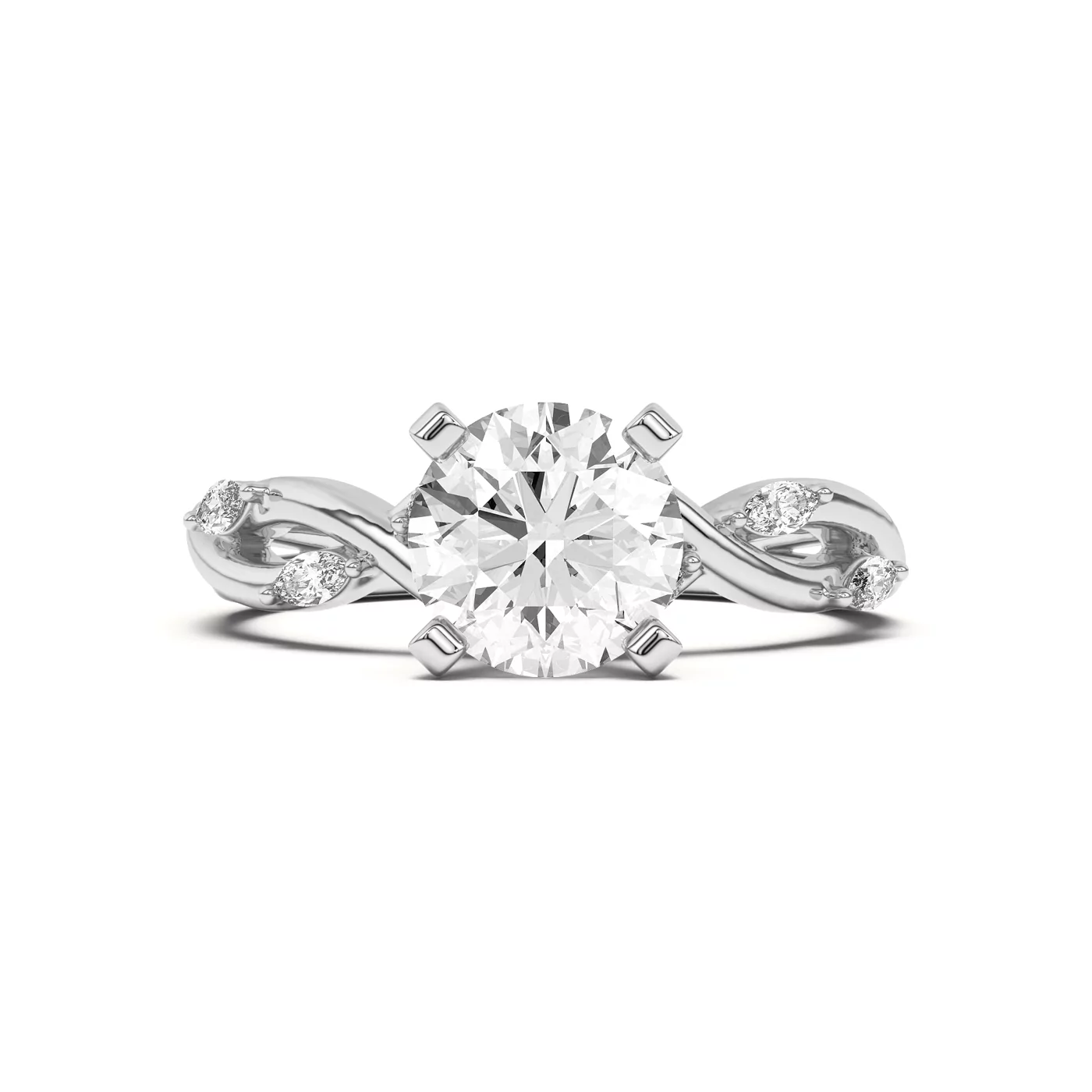 Interwoven Band Detail 18K White Gold Engagement Ring