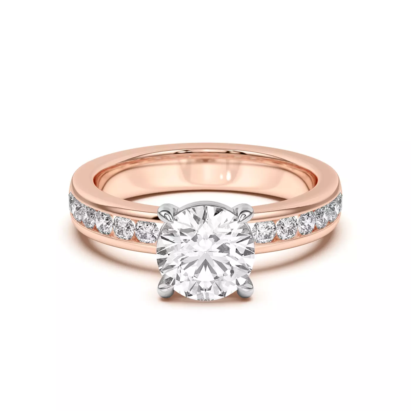 Brilliant Side Accents Rose Gold 14k & White Gold 14k Engagement Ring