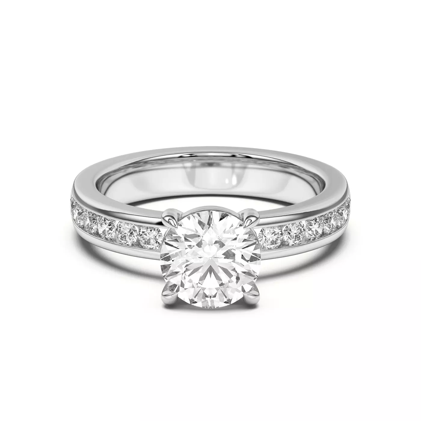 Brilliant Side Accents 14K White Gold Engagement Ring