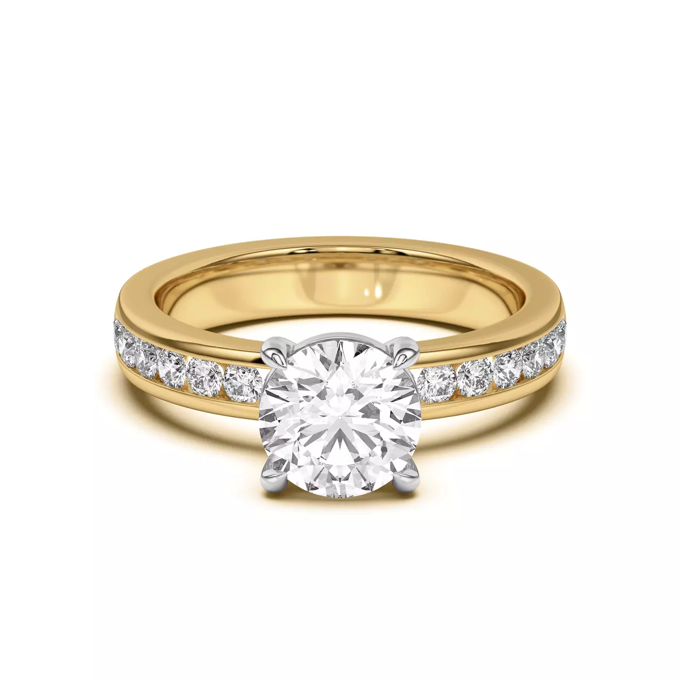 Brilliant Side Accents Yellow Gold 14k & White Gold 14k Engagement Ring