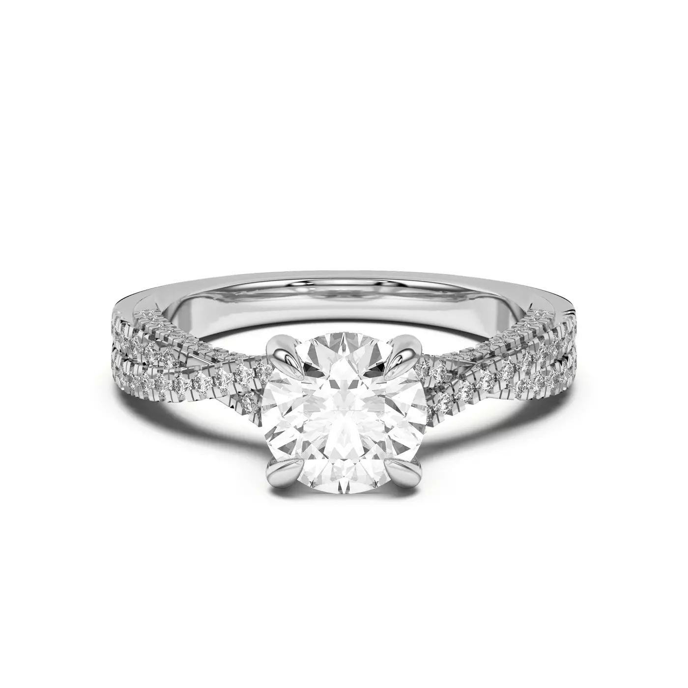 Diamond-Lined Band 14K White Gold Engagement Ring