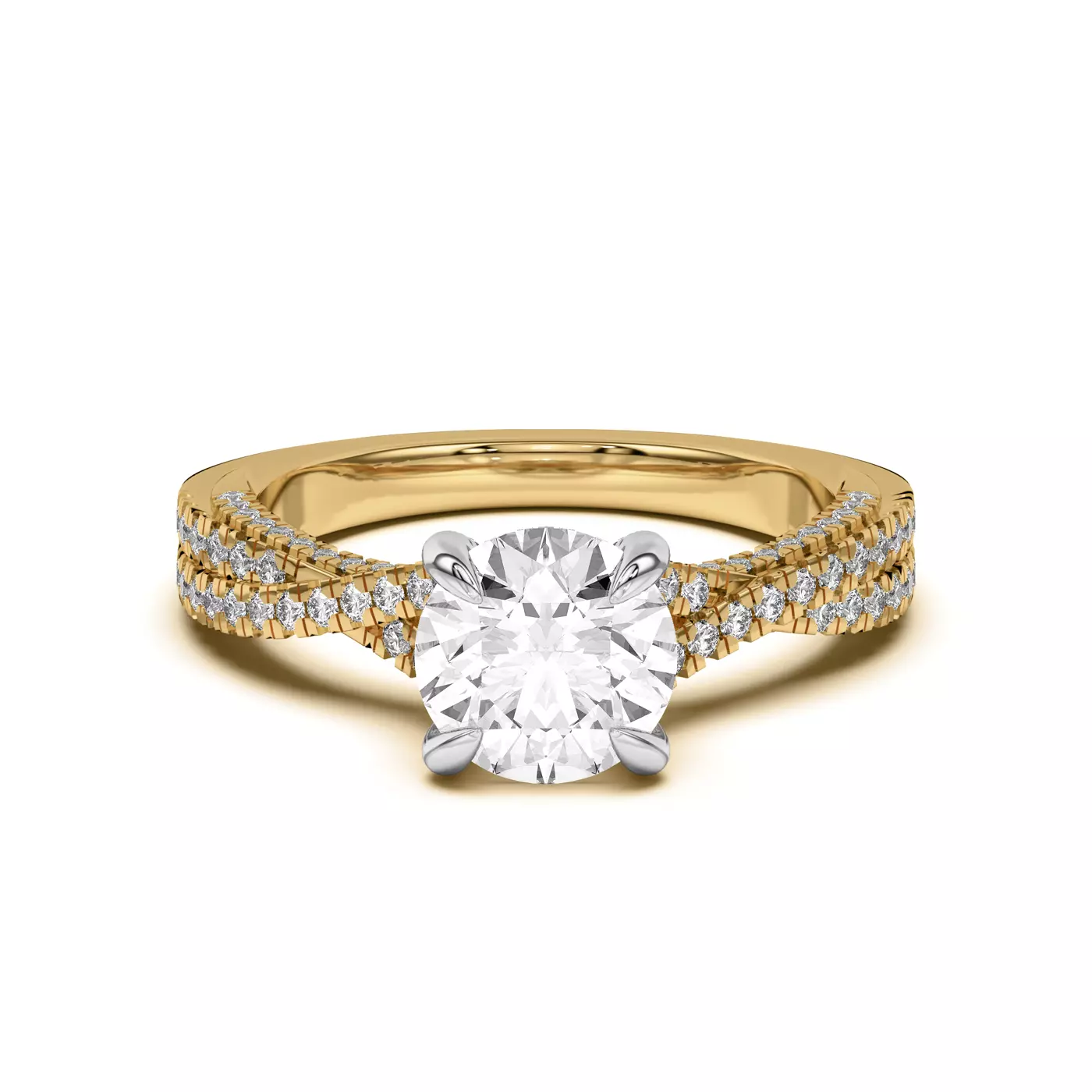 Diamond-Lined Band Yellow Gold 14k & White Gold 14k Engagement Ring