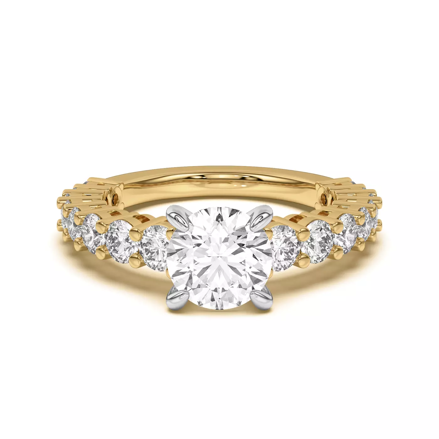 Brilliant Side Accents Yellow Gold 14k & White Gold 14k Engagement Ring