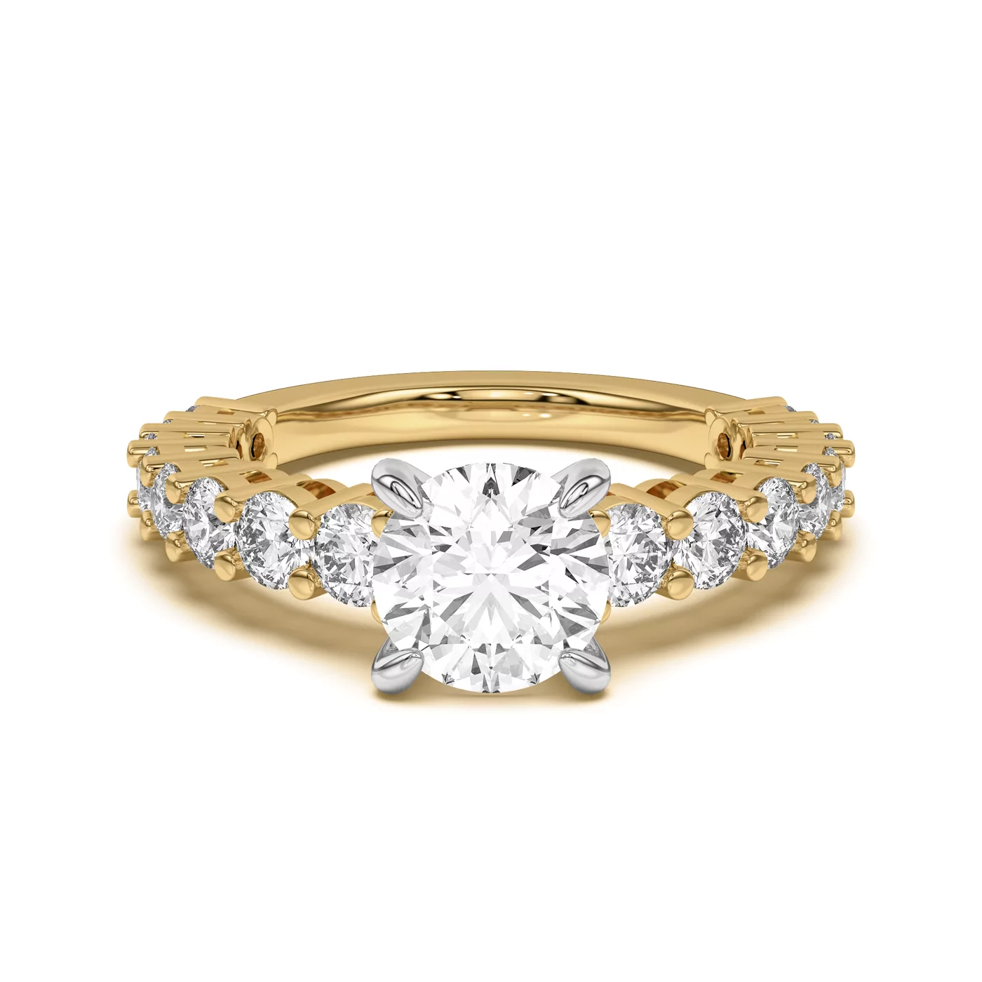 Brilliant Side Accents Yellow Gold 18k & White Gold 18k Engagement Ring