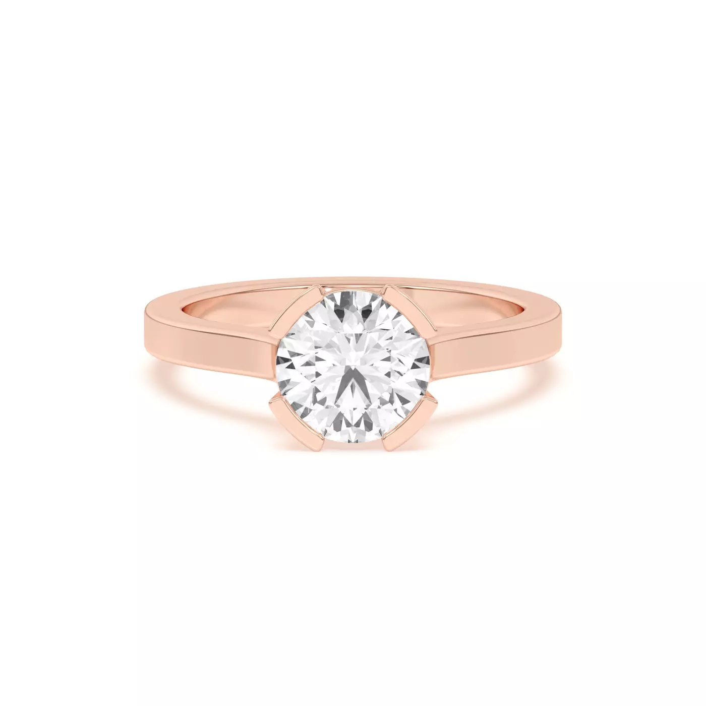 Modern Bezel Setting 14K Rose Gold Engagement Ring