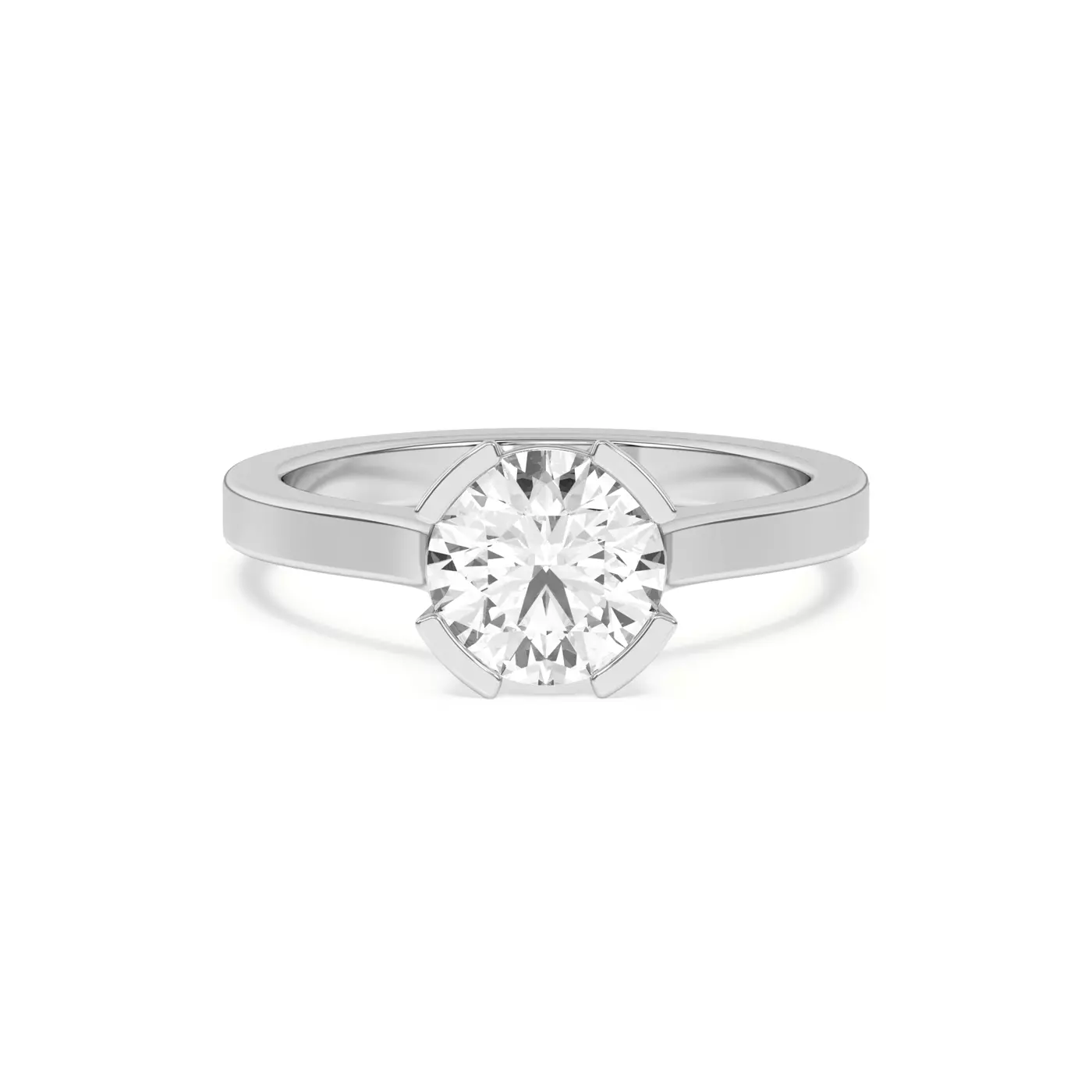 Modern Bezel Setting 14K White Gold Engagement Ring