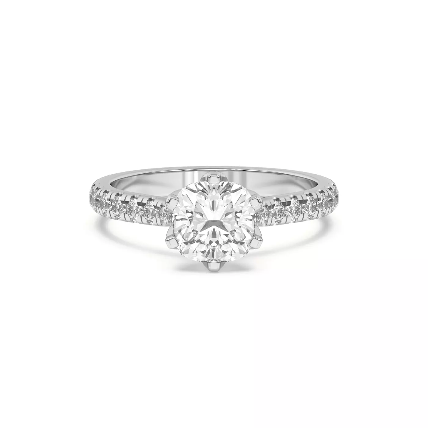Six Tulip Prongs 14K White Gold Engagement Ring
