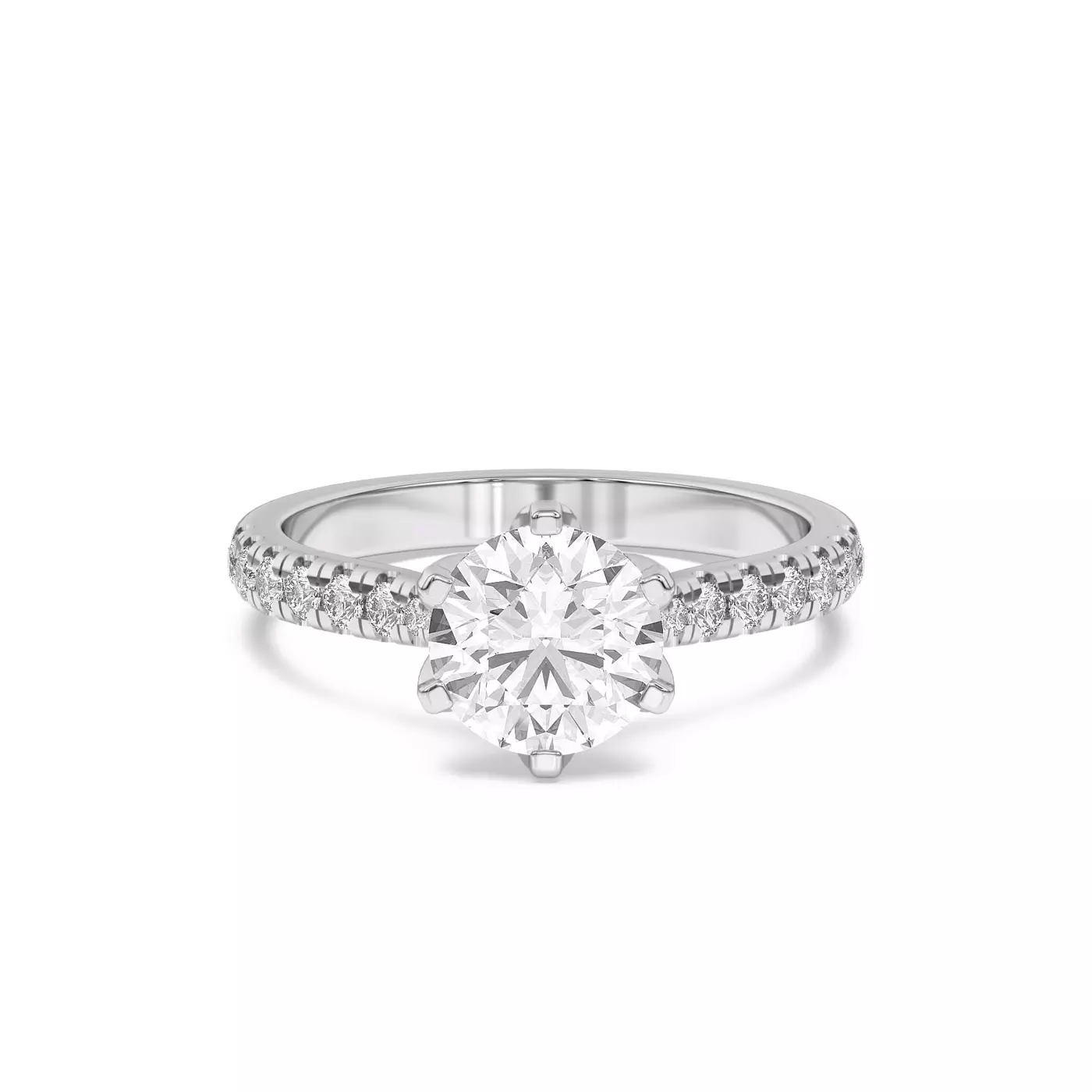 Six Tulip Prongs 14K White Gold Engagement Ring