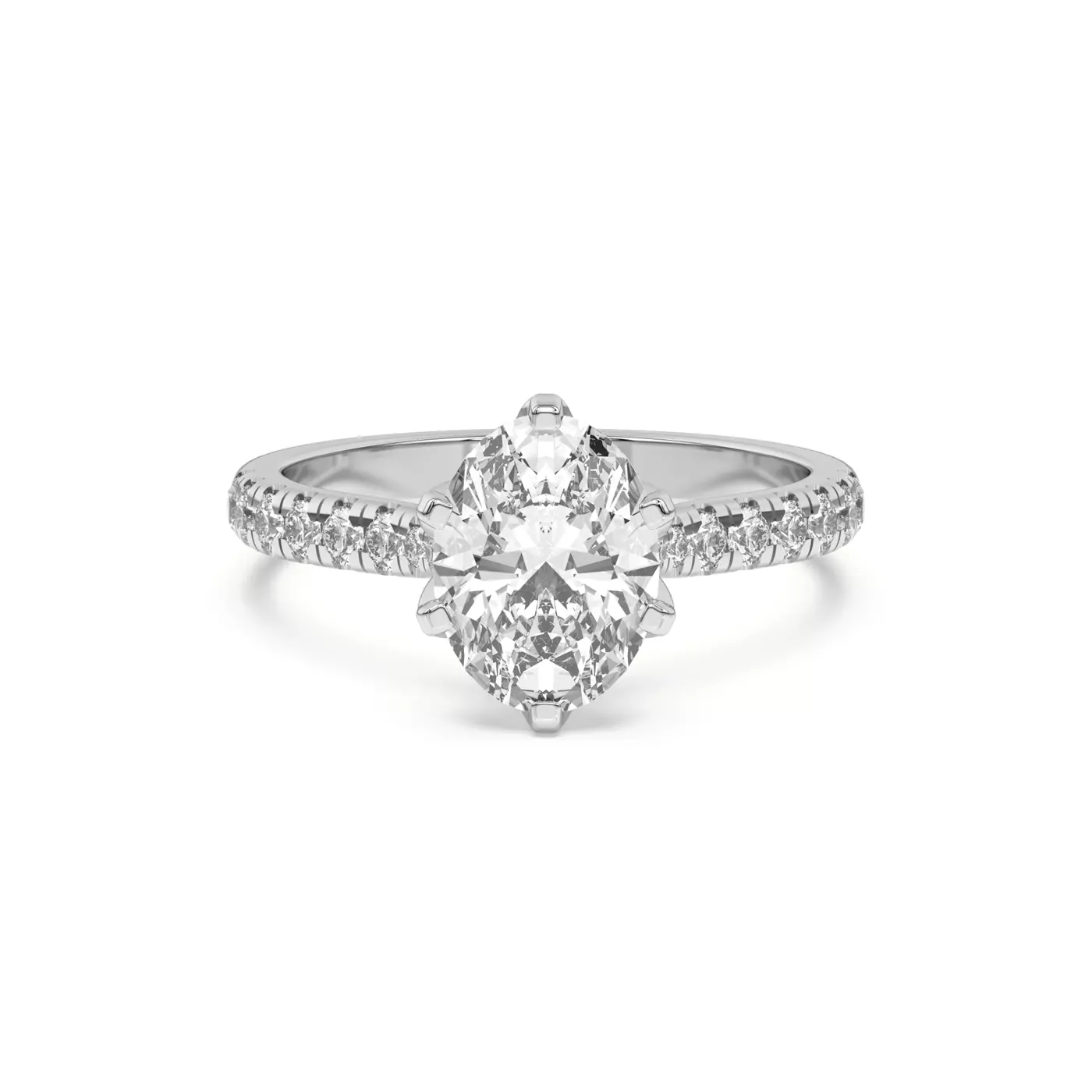 Six Tulip Prongs 14K White Gold Engagement Ring