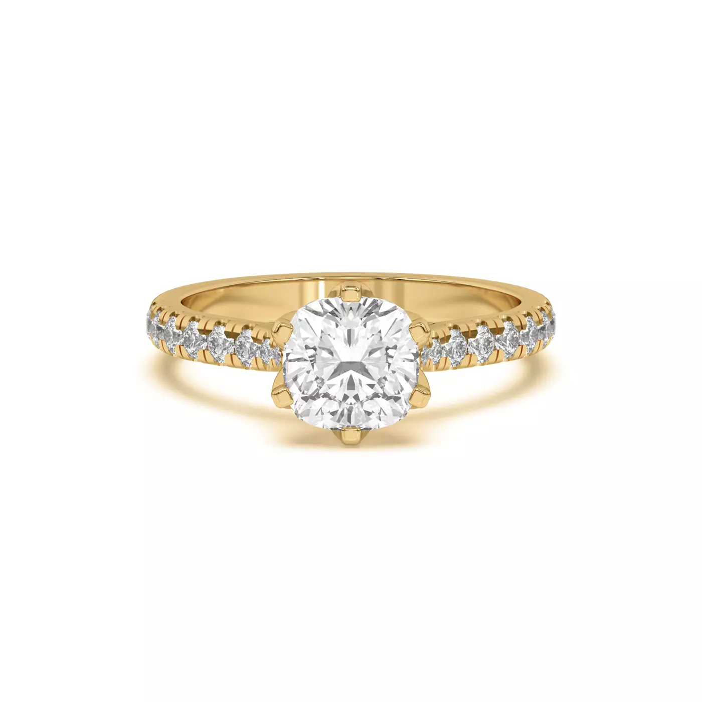 Six Tulip Prongs 14K Yellow Gold Engagement Ring