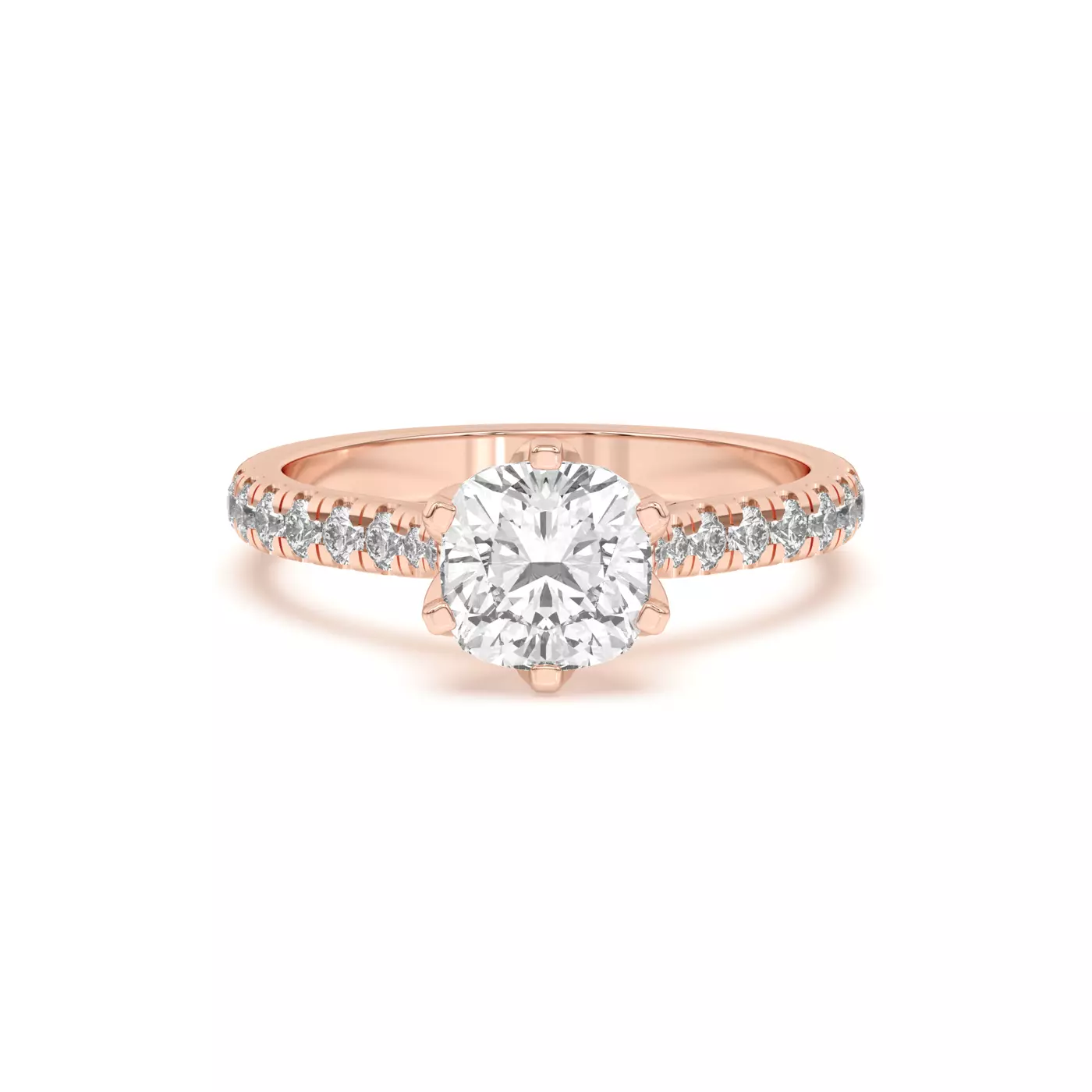 Six Tulip Prongs 18K Rose Gold Engagement Ring