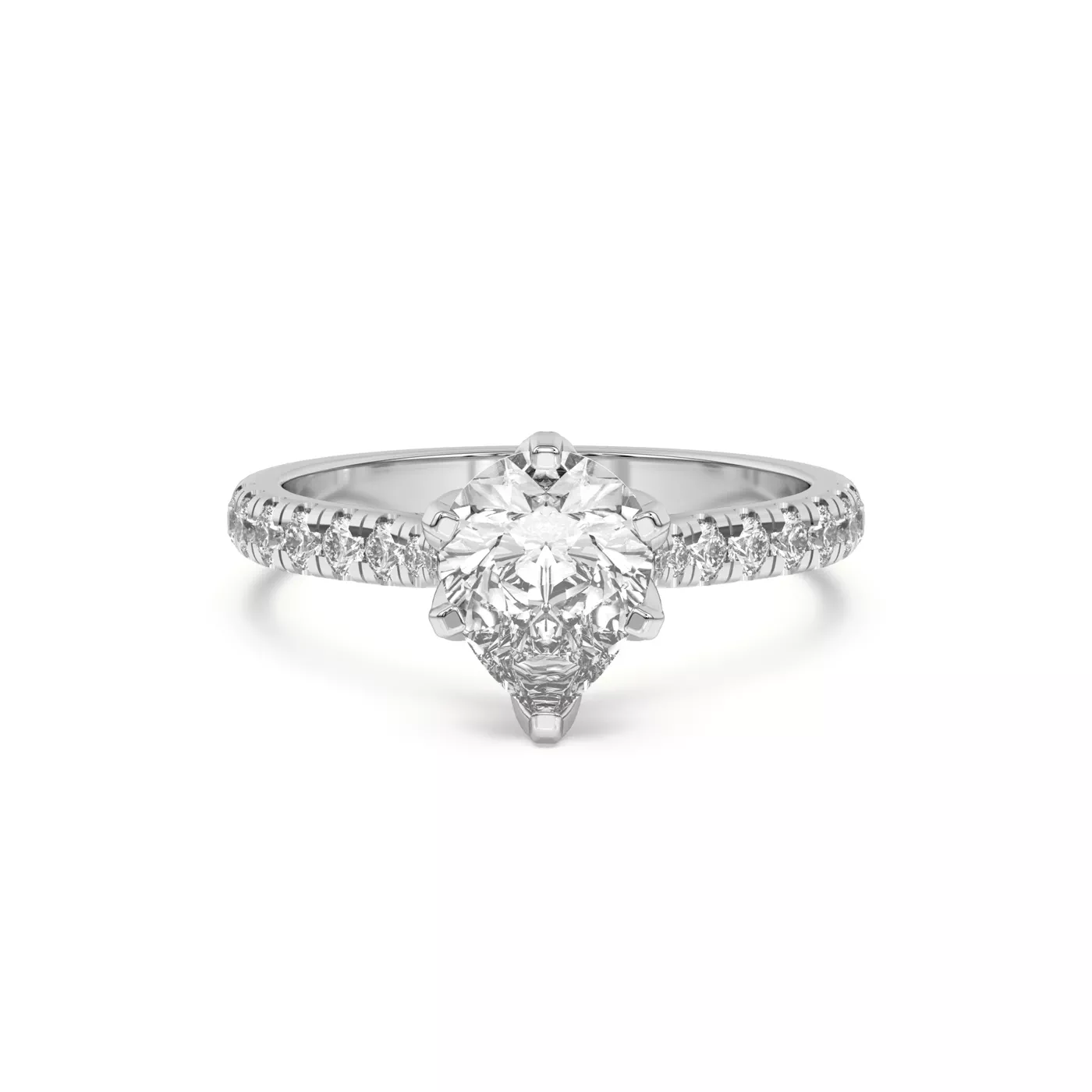 Six Tulip Prongs 18K White Gold Engagement Ring