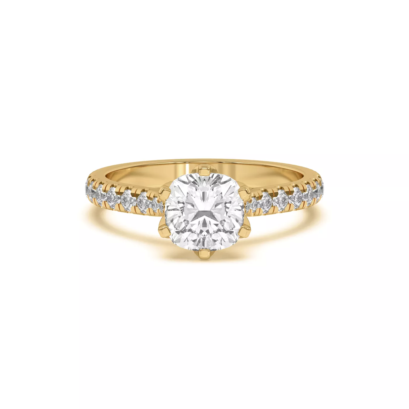 Six Tulip Prongs 18K Yellow Gold Engagement Ring