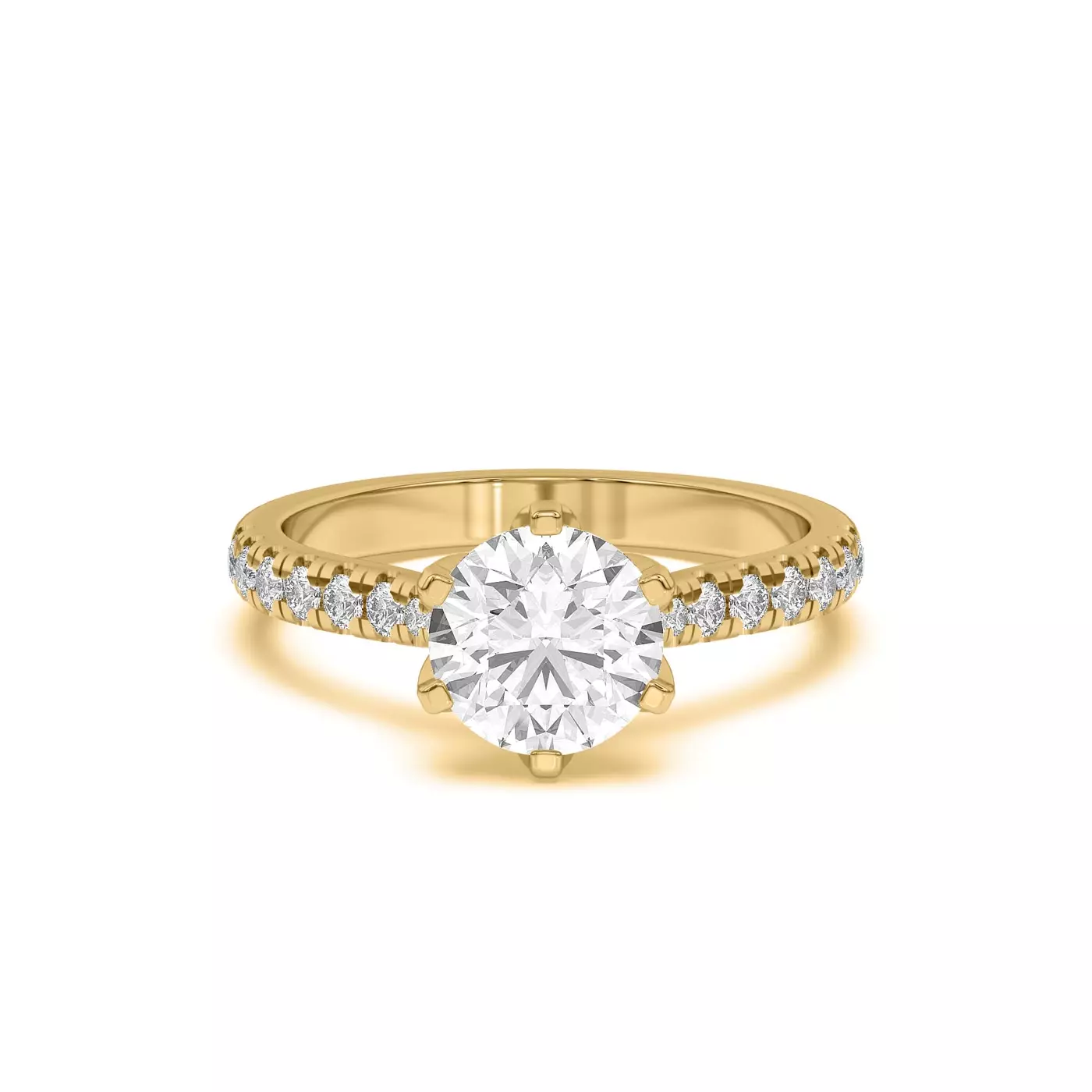 Six Tulip Prongs 18K Yellow Gold Engagement Ring