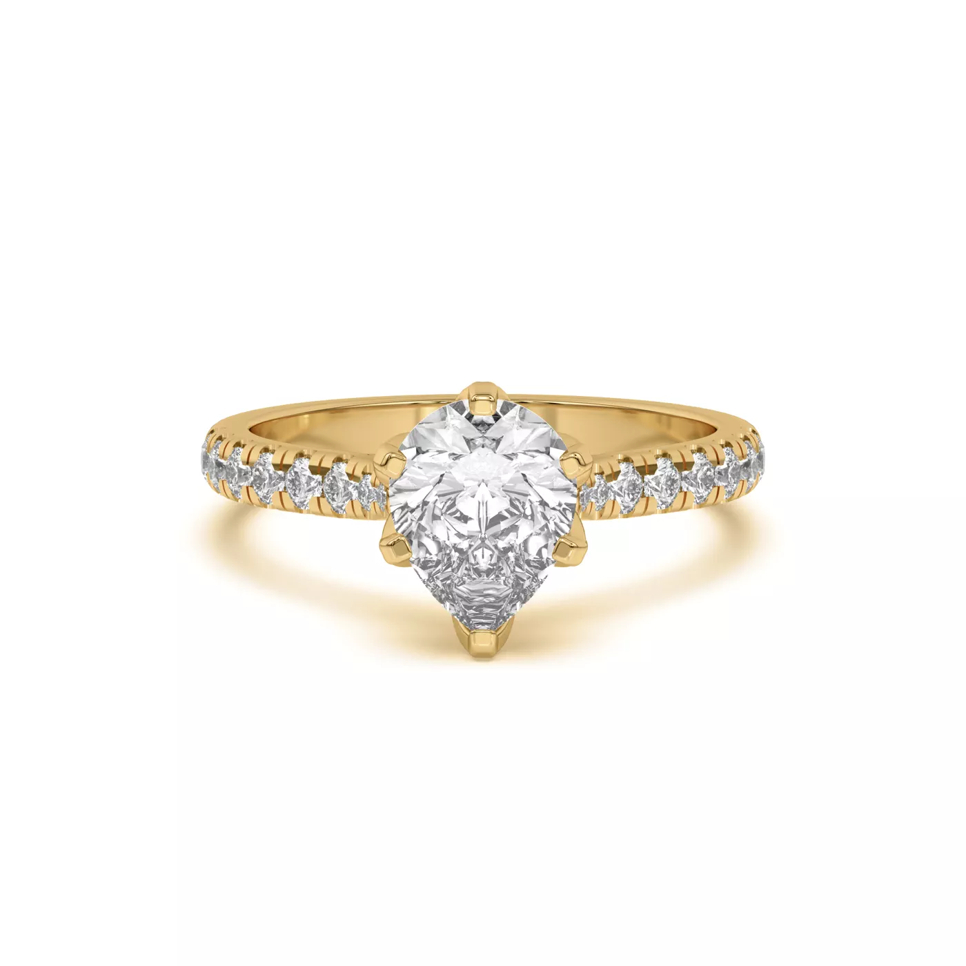 Six Tulip Prongs 18K Yellow Gold Engagement Ring