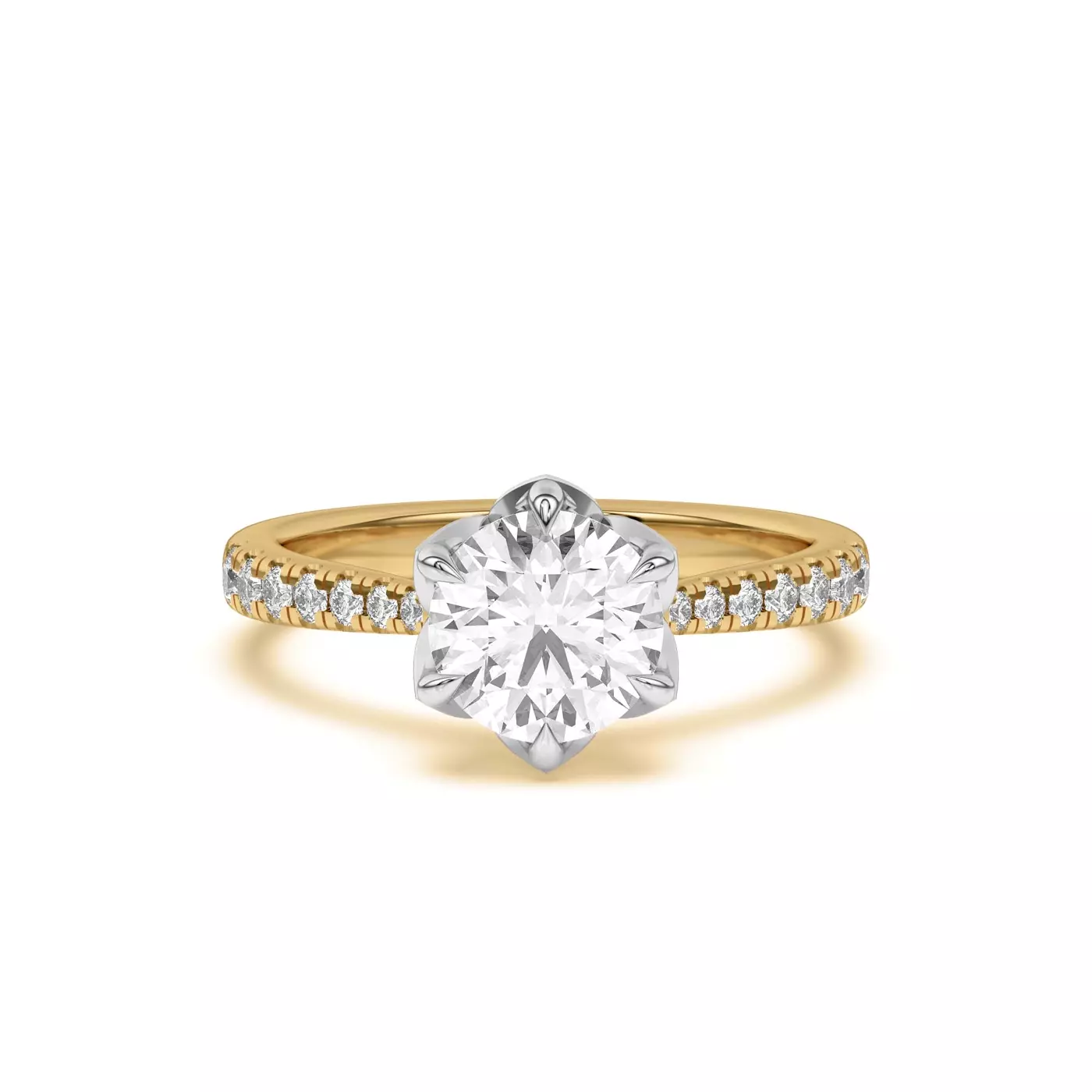 Brilliant Side Accents Yellow Gold 14k & White Gold 14k Engagement Ring