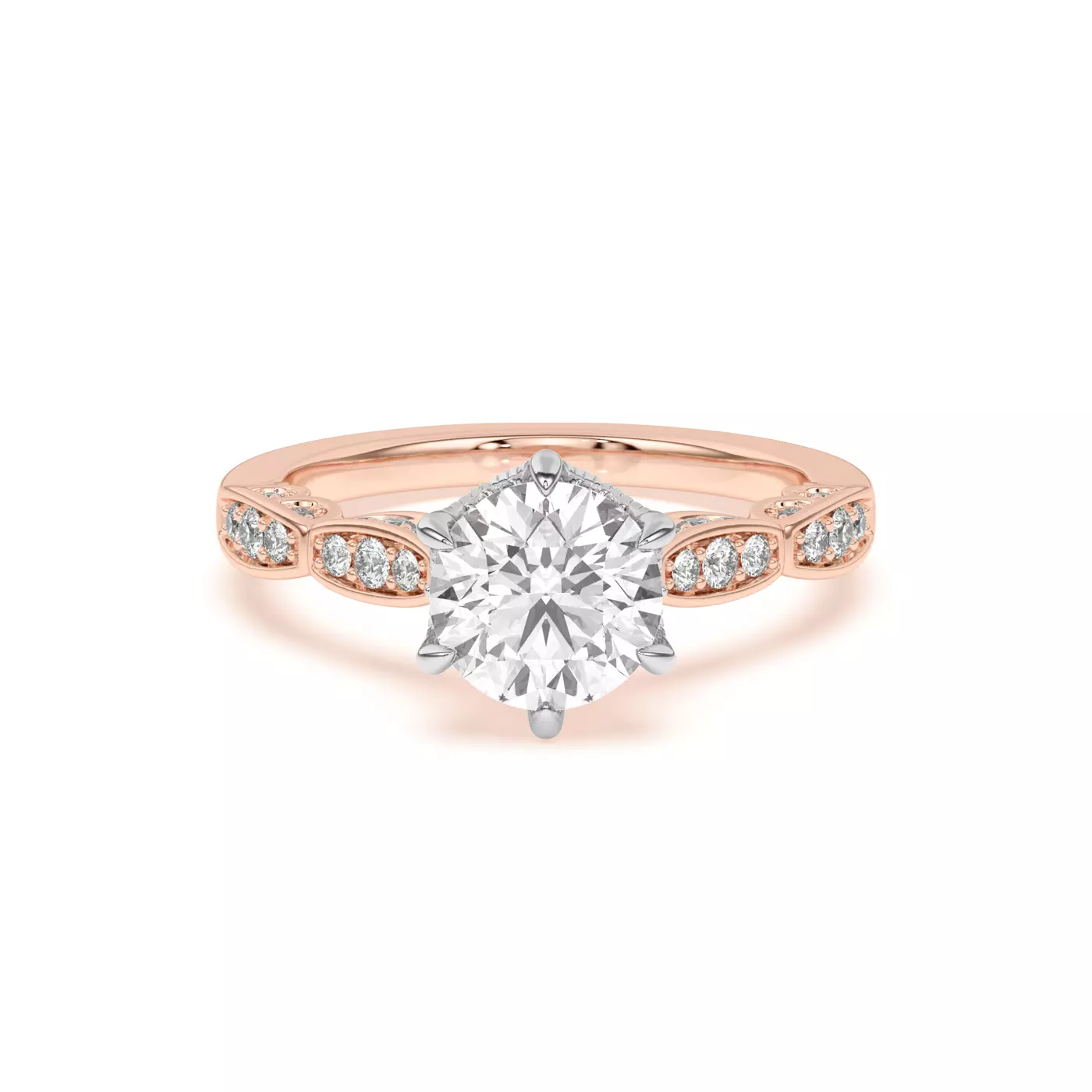 Brilliant Side Accents 18K Rose Gold Engagement Ring