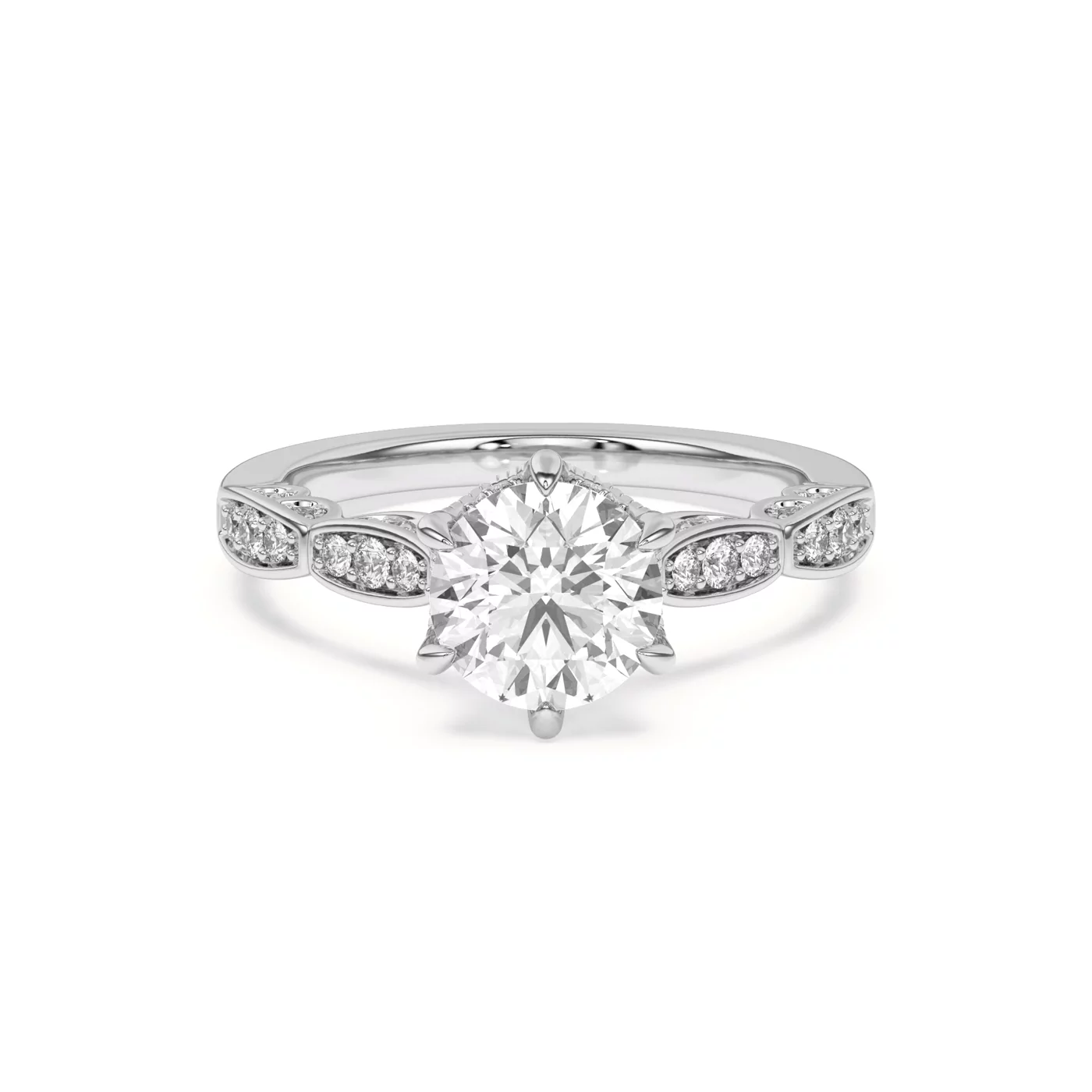 Brilliant Side Accents 18K White Gold Engagement Ring