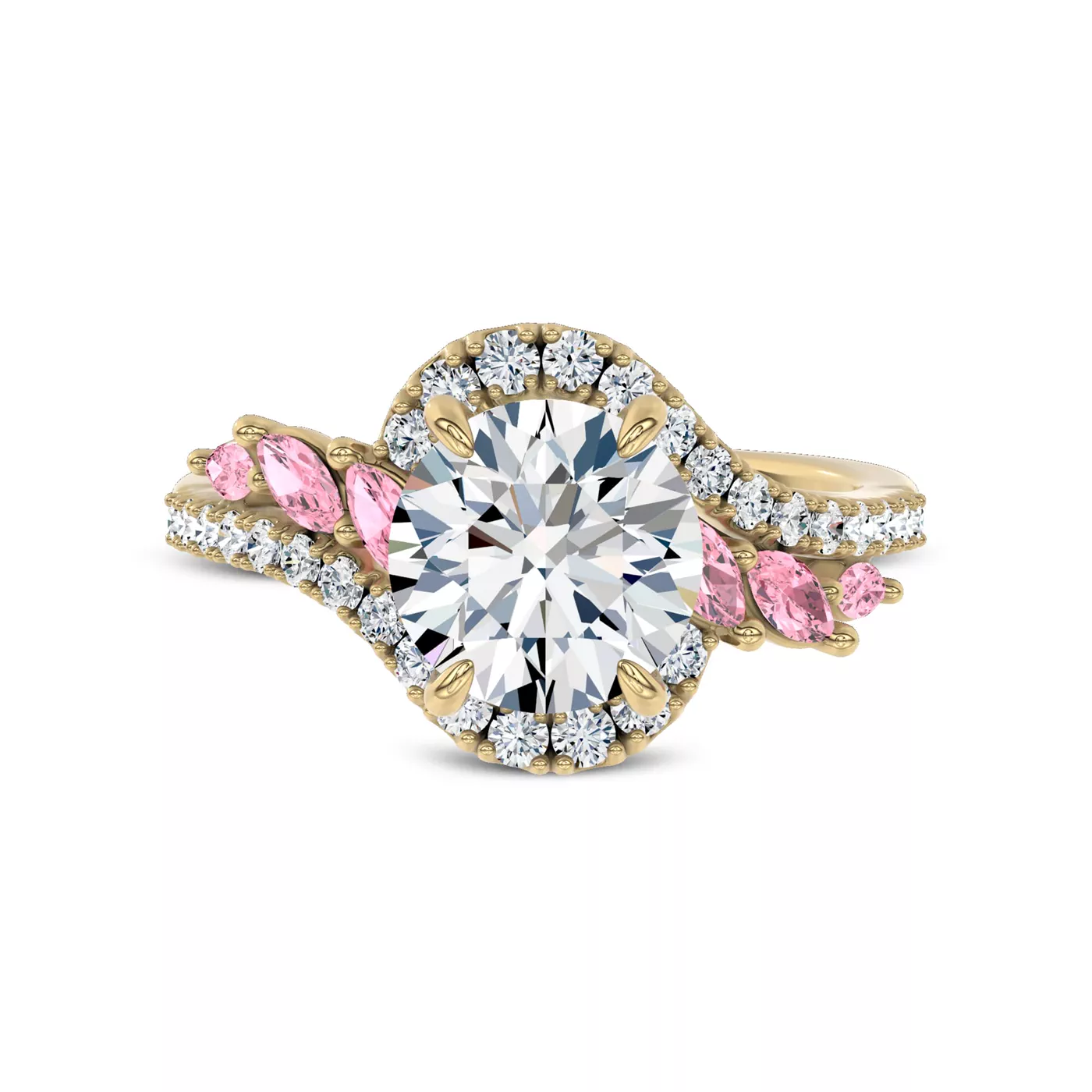 Brilliant Halo Frame 14K Yellow Gold Engagement Ring
