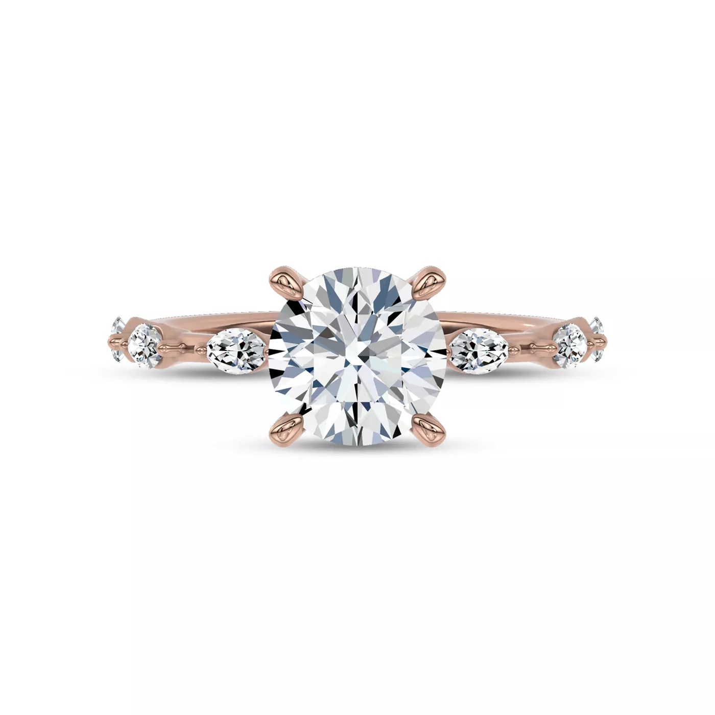 Brilliant Side Accents 18K Rose Gold Engagement Ring