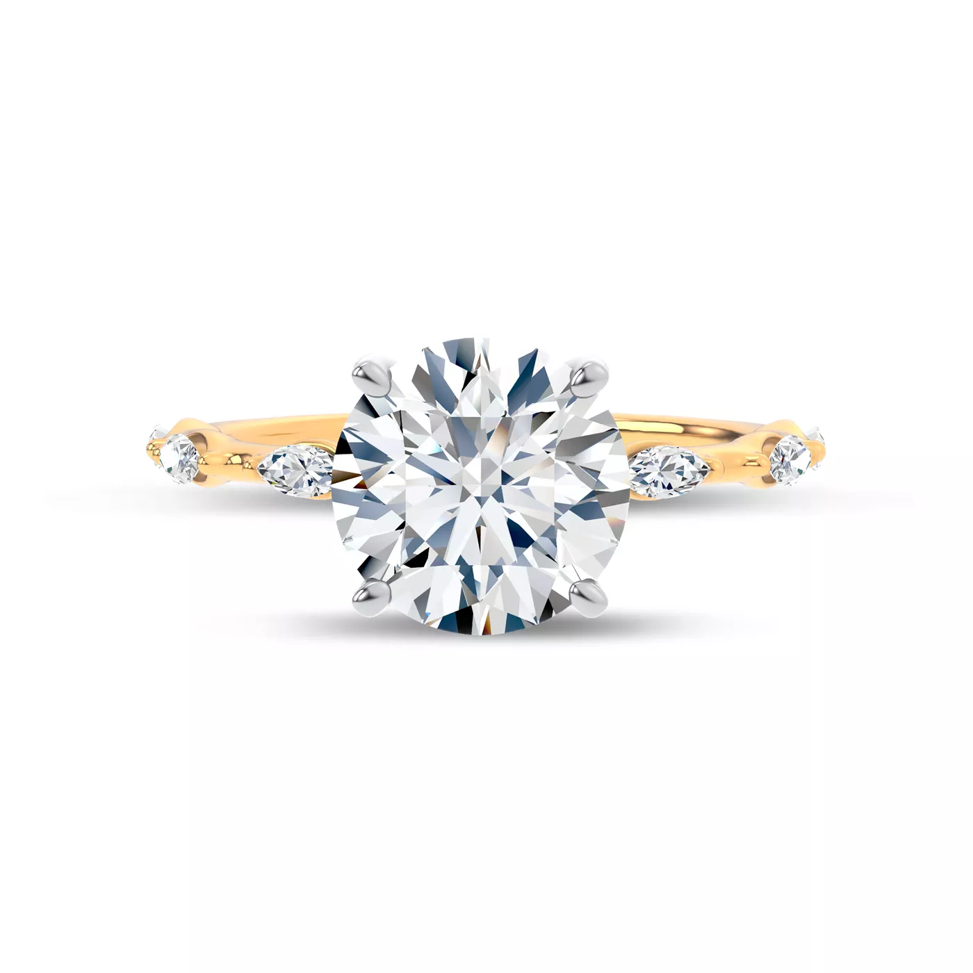 Brilliant Side Accents 18K Yellow Gold Engagement Ring