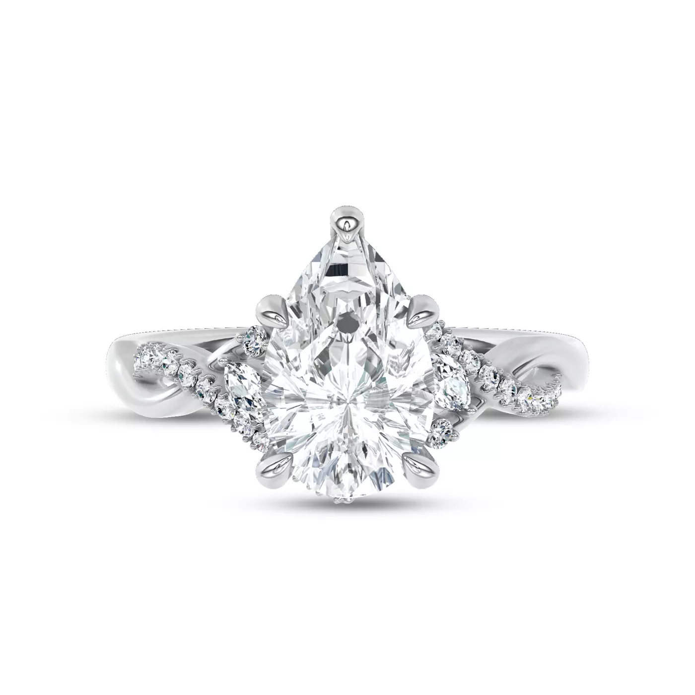 Pavé Strand Arc 14K White Gold Engagement Ring