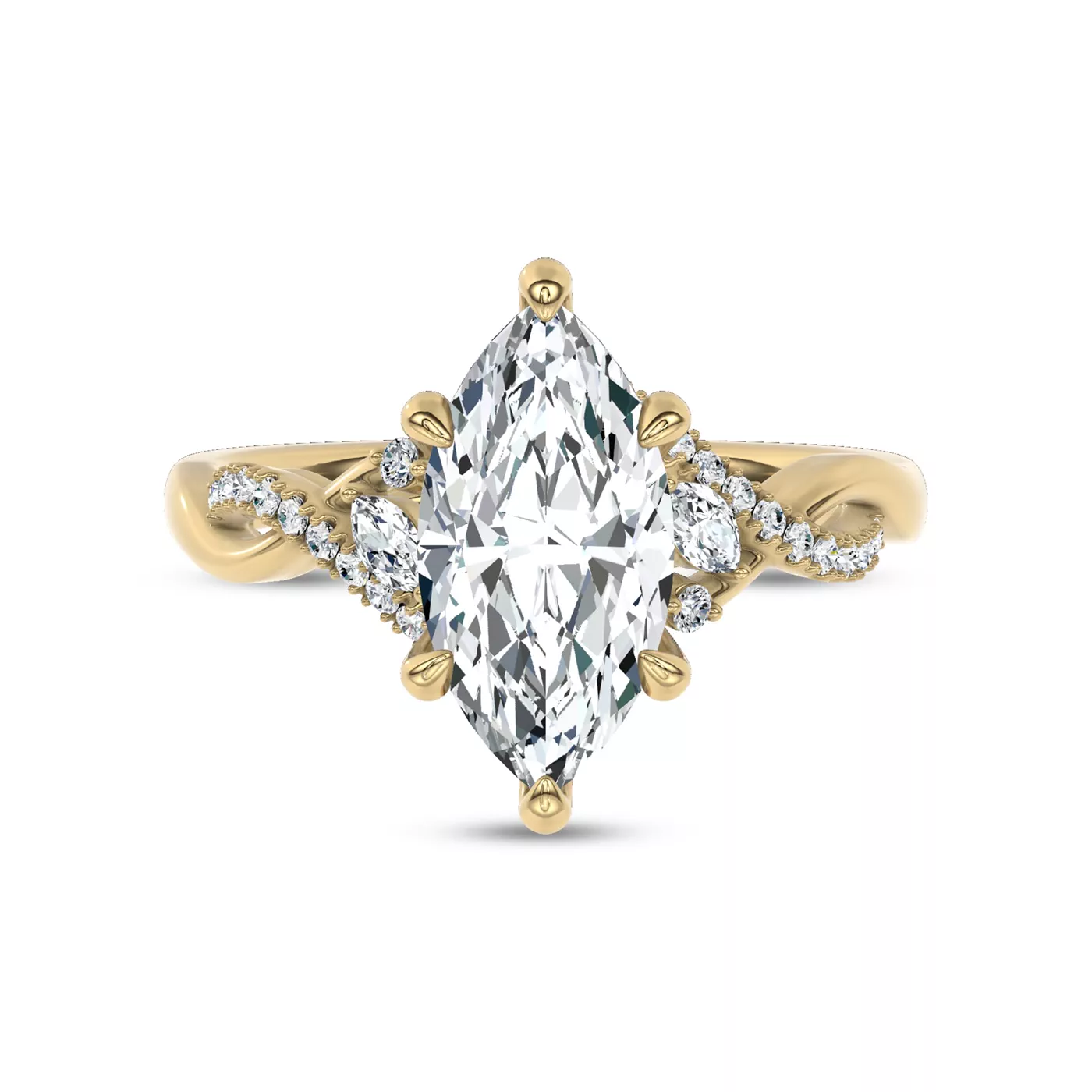 Pavé Strand Arc 14K Yellow Gold Engagement Ring