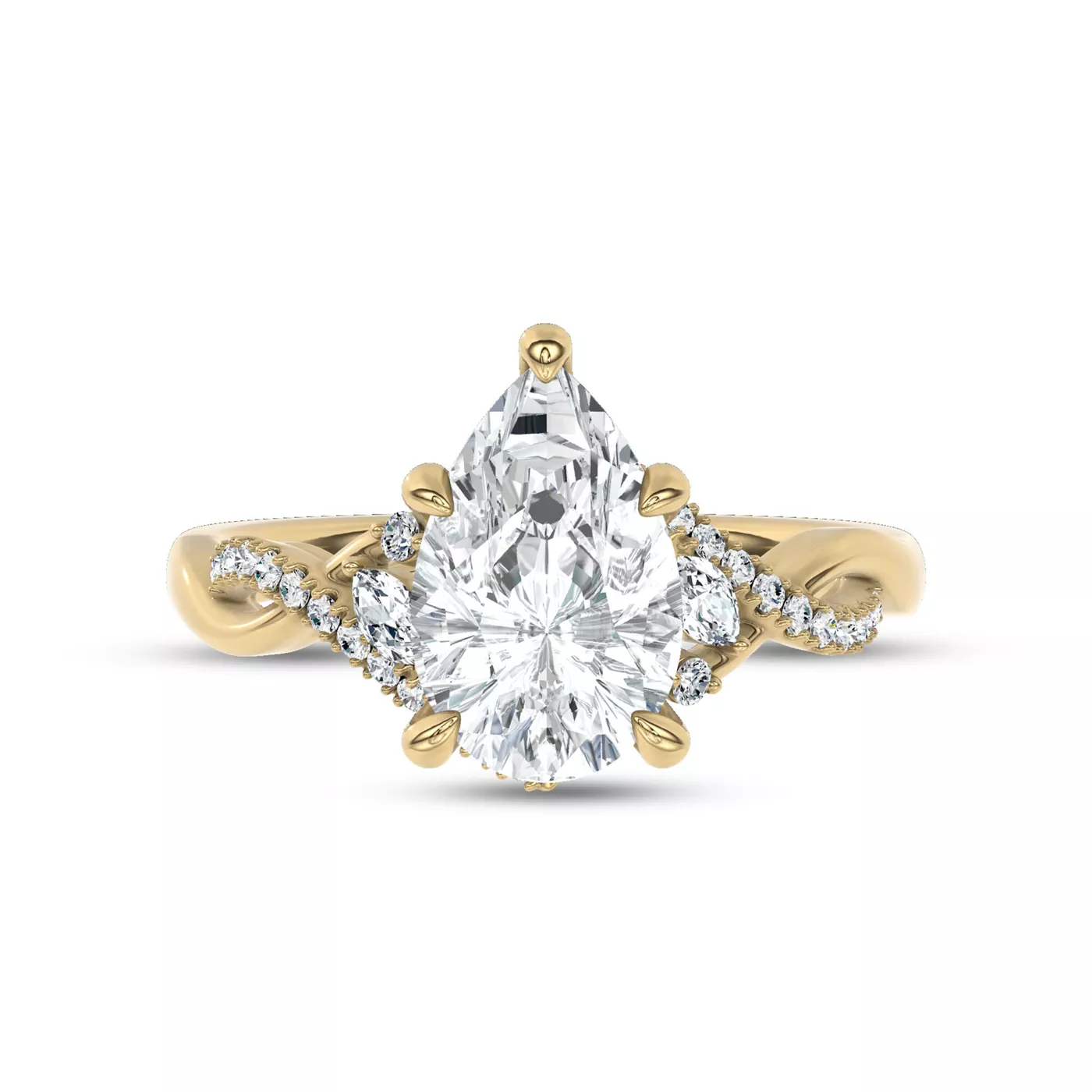 Pavé Strand Arc 14K Yellow Gold Engagement Ring