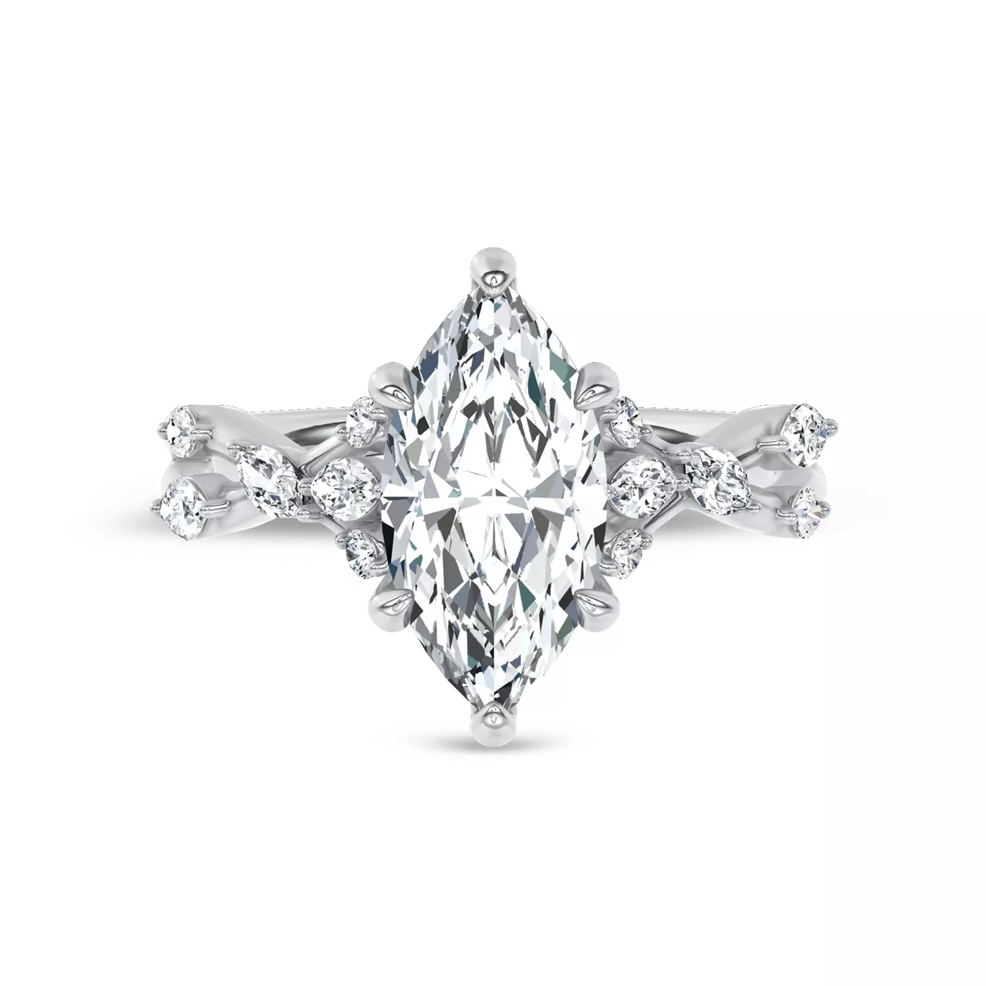 Mixed-Shape Lab Vines 14K White Gold Engagement Ring