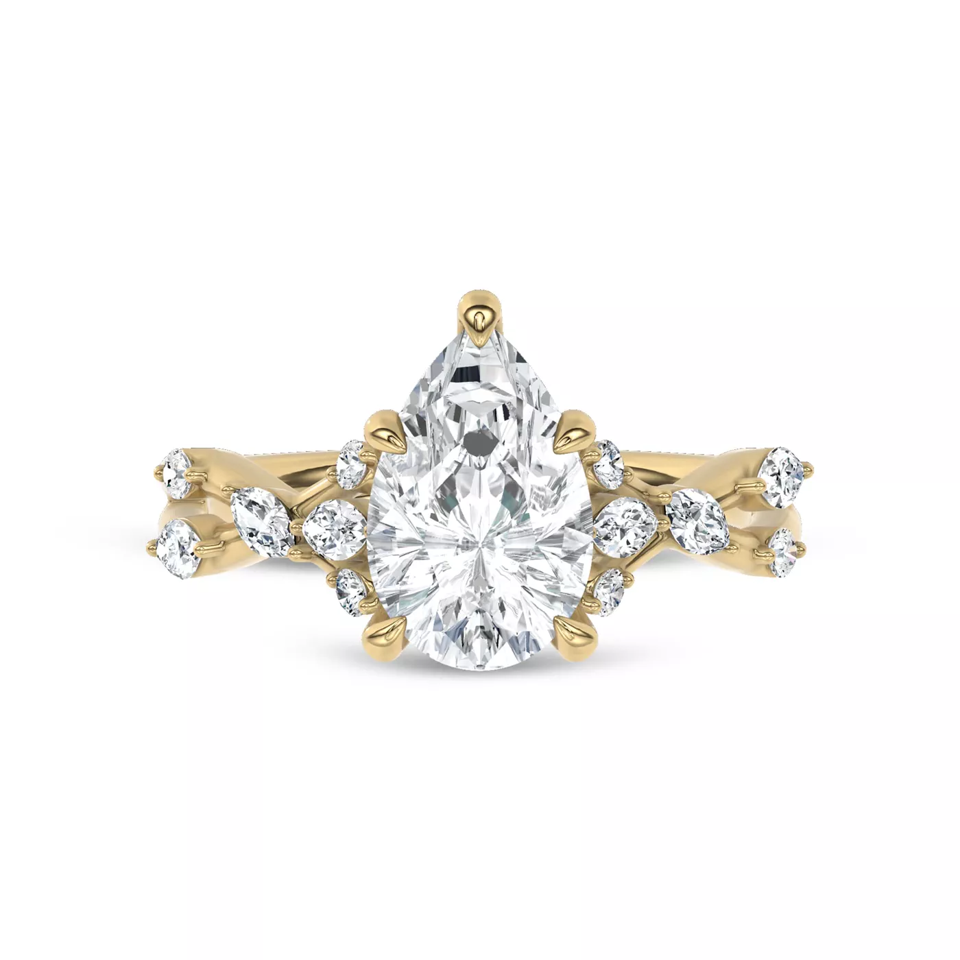 Mixed-Shape Lab Vines 14K Yellow Gold Engagement Ring