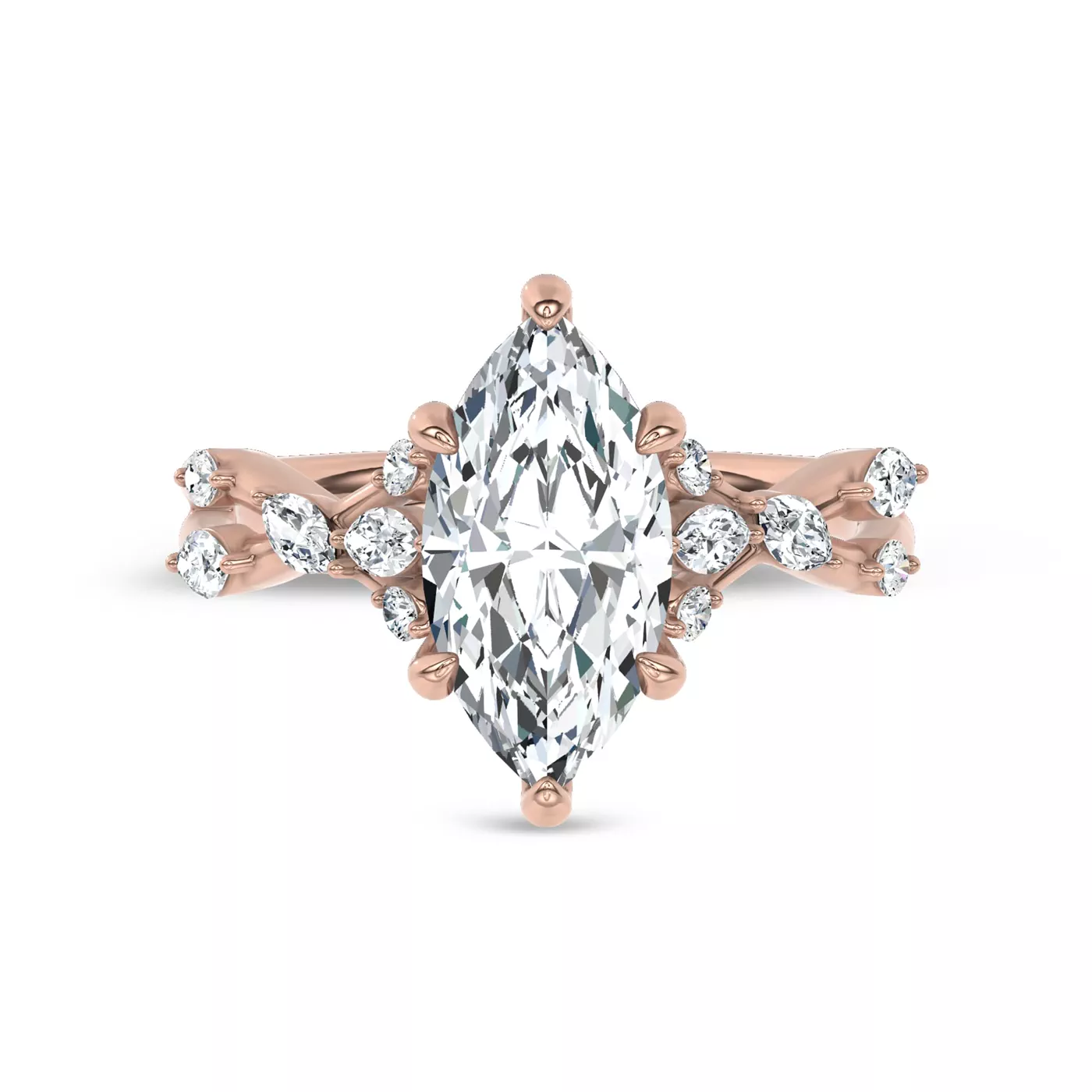 Mixed-Shape Lab Vines 18K Rose Gold Engagement Ring
