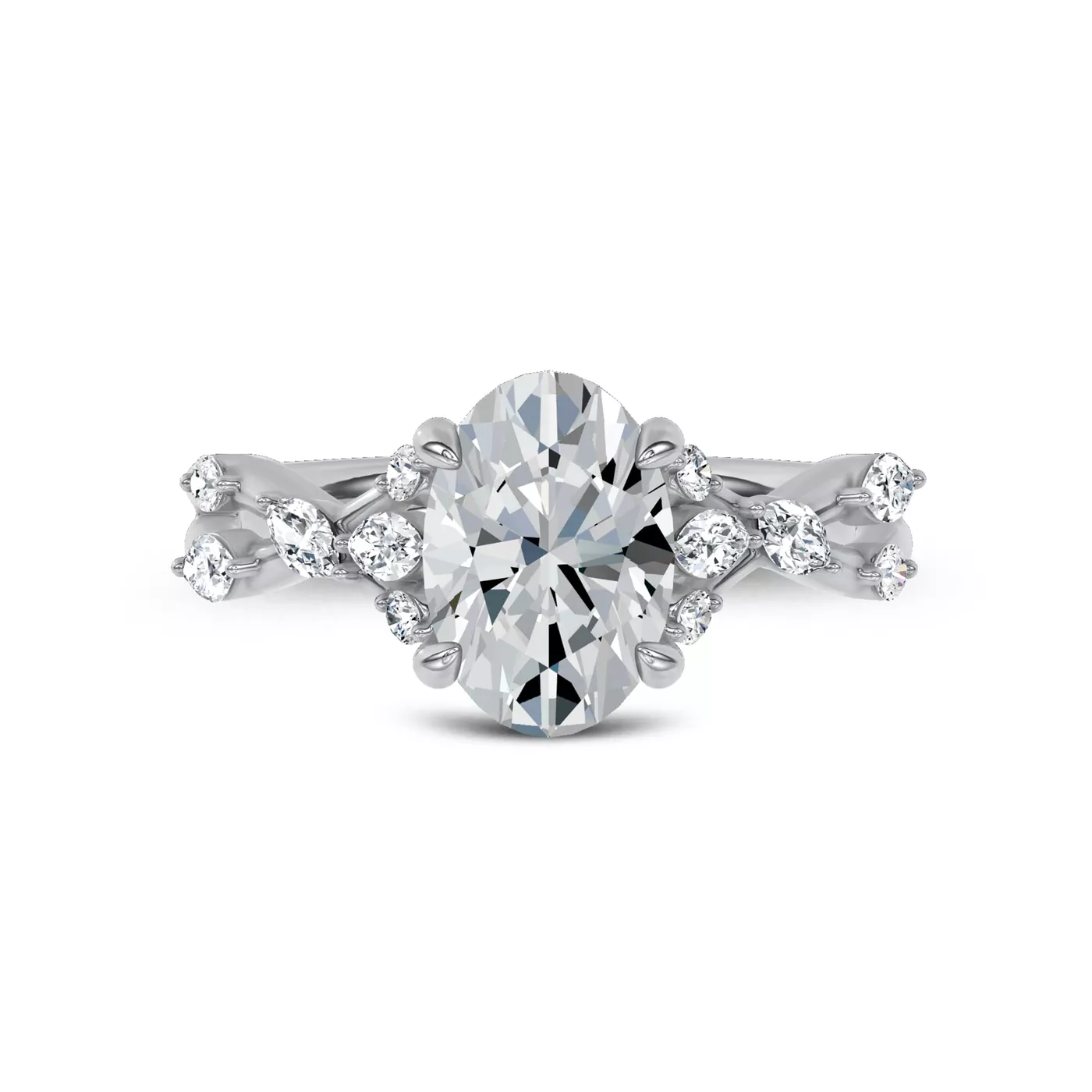 Mixed-Shape Lab Vines 18K White Gold Engagement Ring