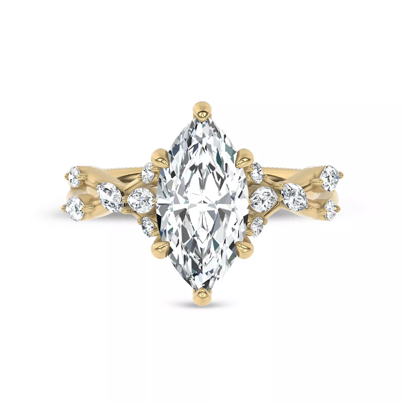 Mixed-Shape Lab Vines 18K Yellow Gold Engagement Ring
