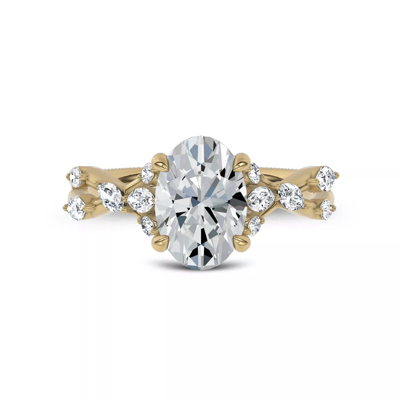 Mixed-Shape Lab Vines 18K Yellow Gold Engagement Ring