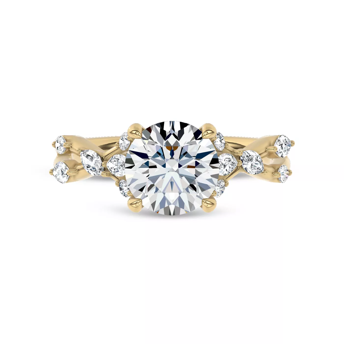 Brilliant Side Accents 18K Yellow Gold Engagement Ring