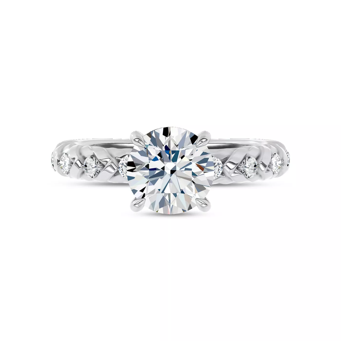 Diamond-Lined Band 14K White Gold Engagement Ring