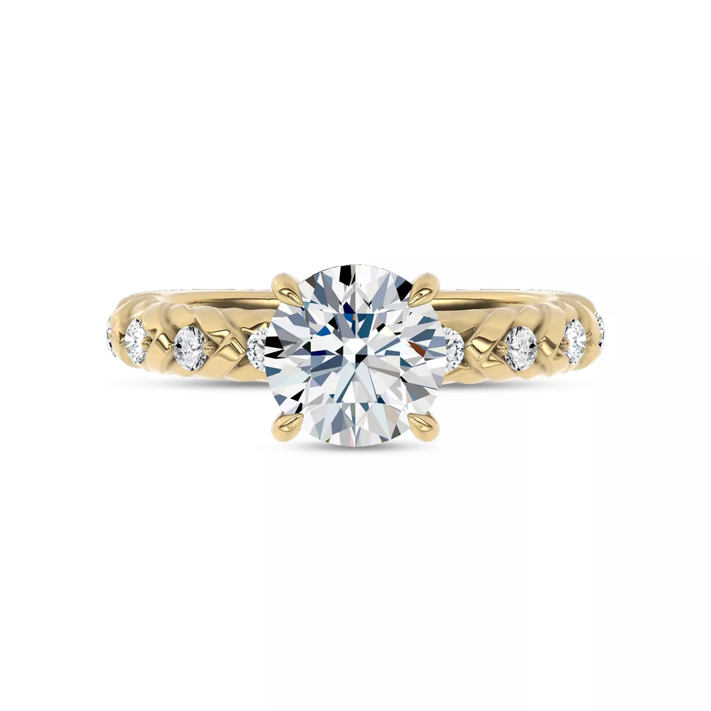 Diamond-Lined Band 14K Yellow Gold Engagement Ring