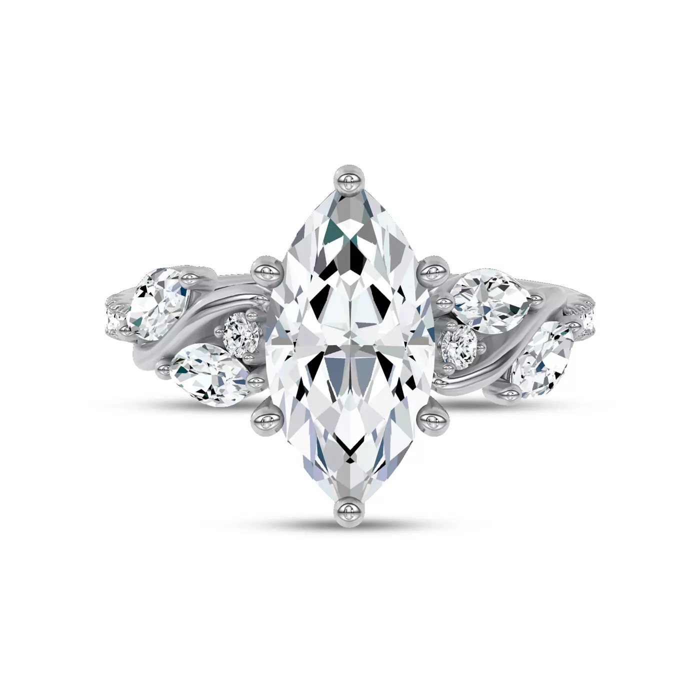 Curved Vine Shoulders 14K White Gold Engagement Ring