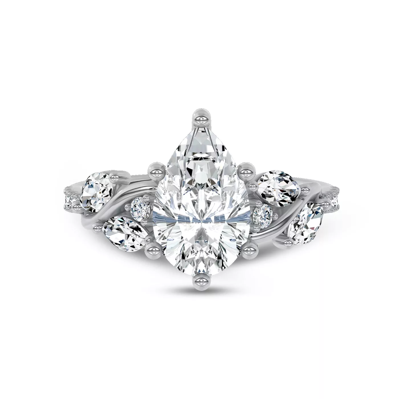 Curved Vine Shoulders 14K White Gold Engagement Ring