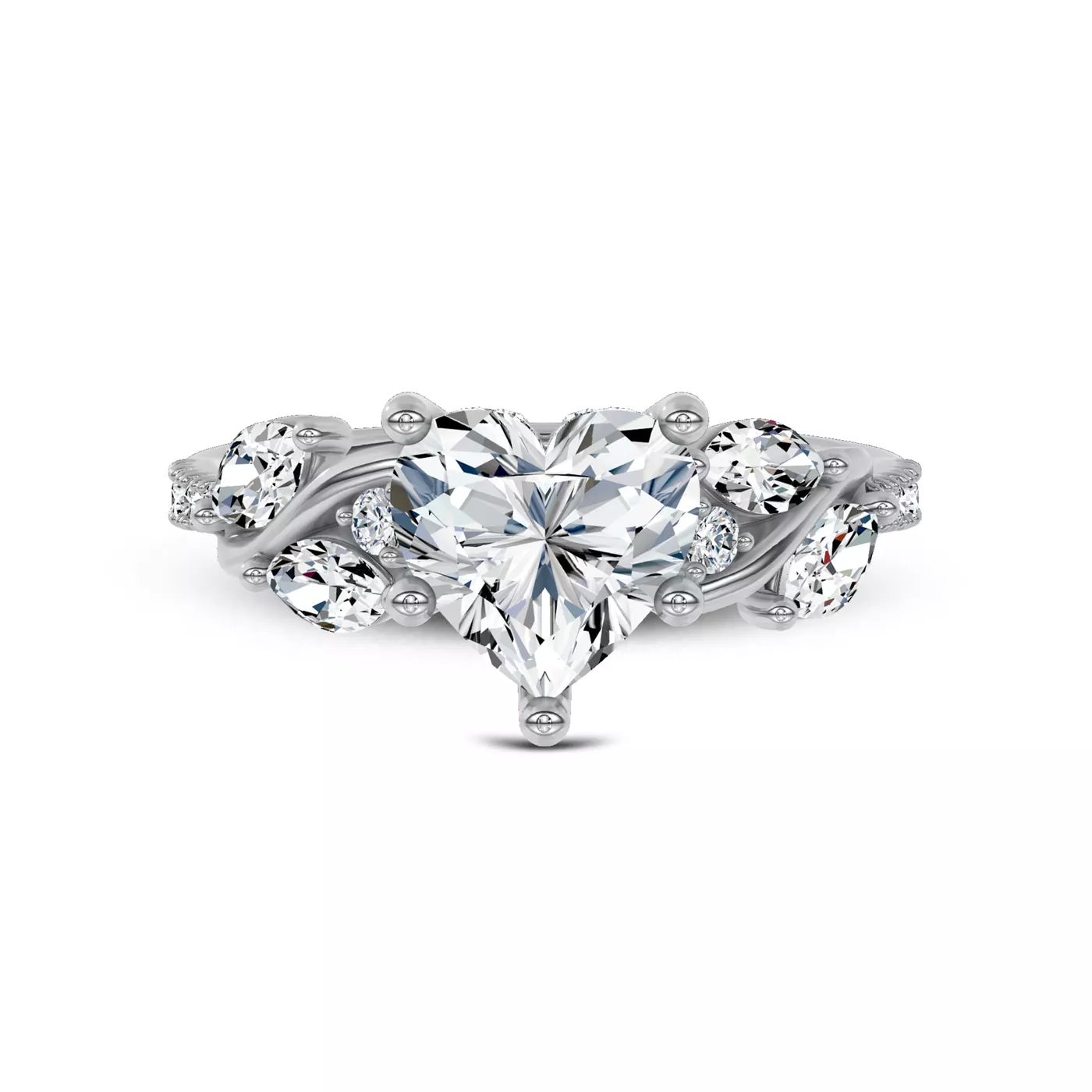 Curved Vine Shoulders 14K White Gold Engagement Ring