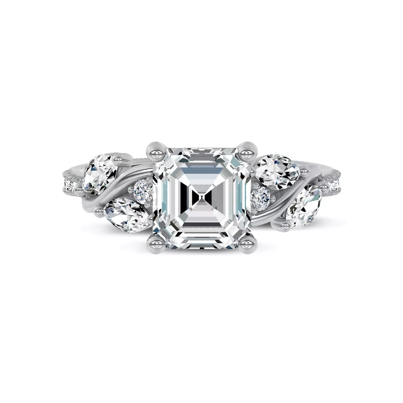 Curved Vine Shoulders 14K White Gold Engagement Ring