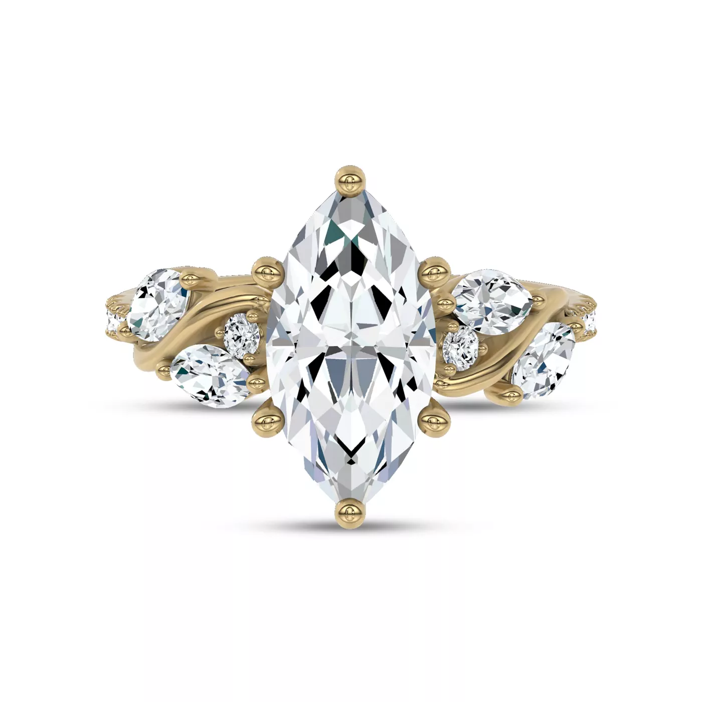 Curved Vine Shoulders 14K Yellow Gold Engagement Ring