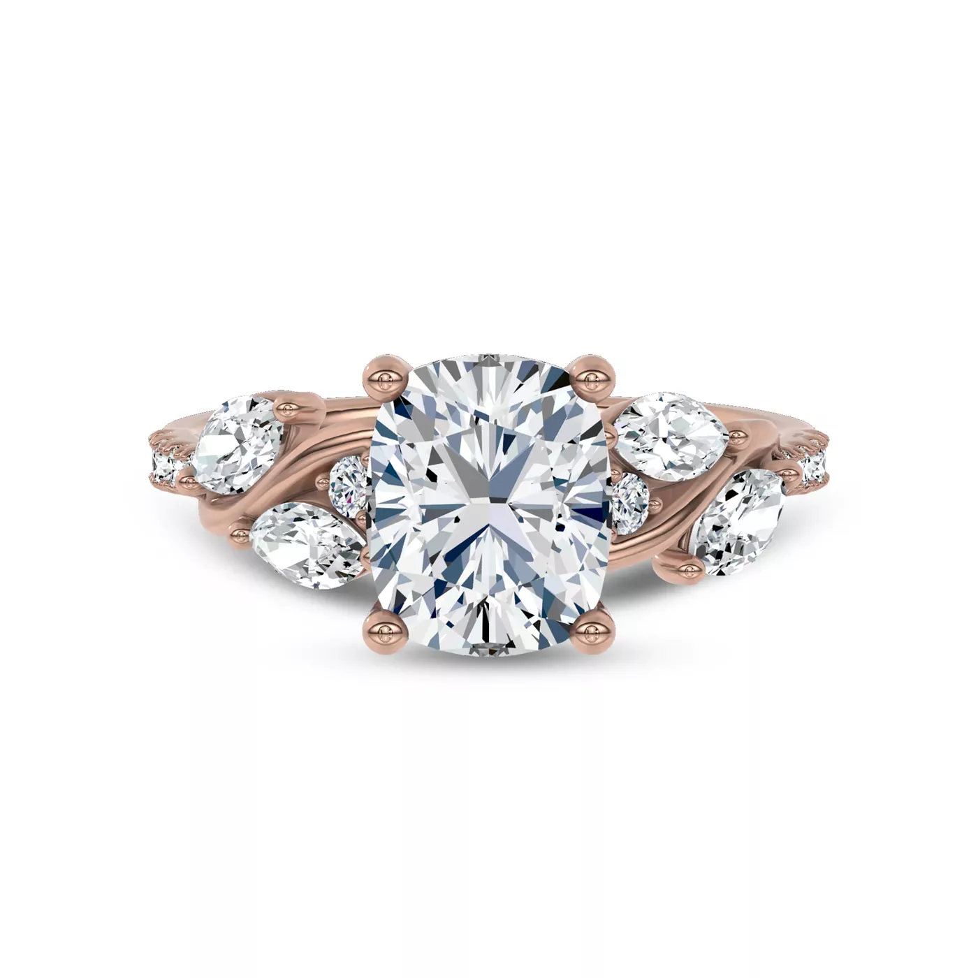 Curved Vine Shoulders 18K Rose Gold Engagement Ring