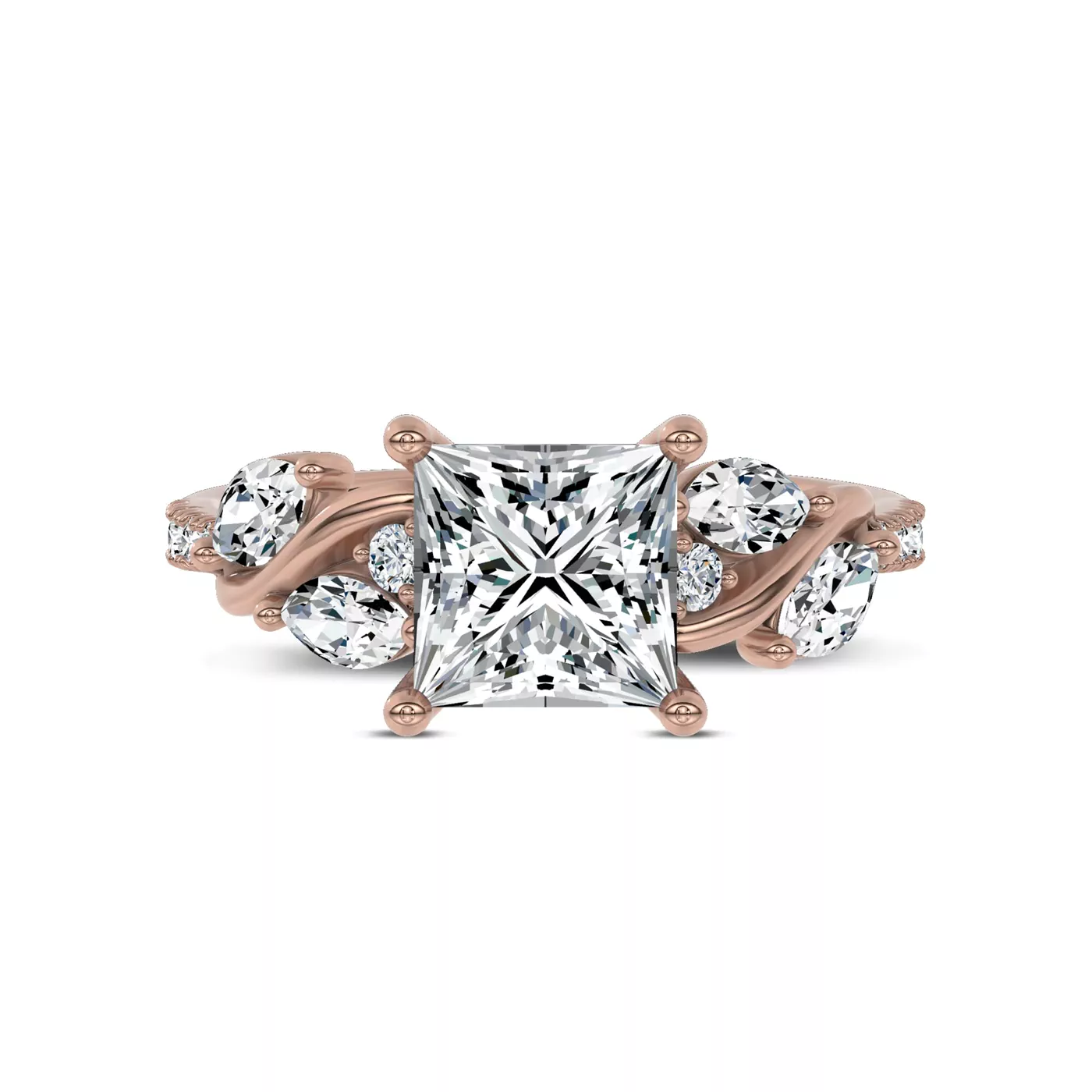 Curved Vine Shoulders 18K Rose Gold Engagement Ring