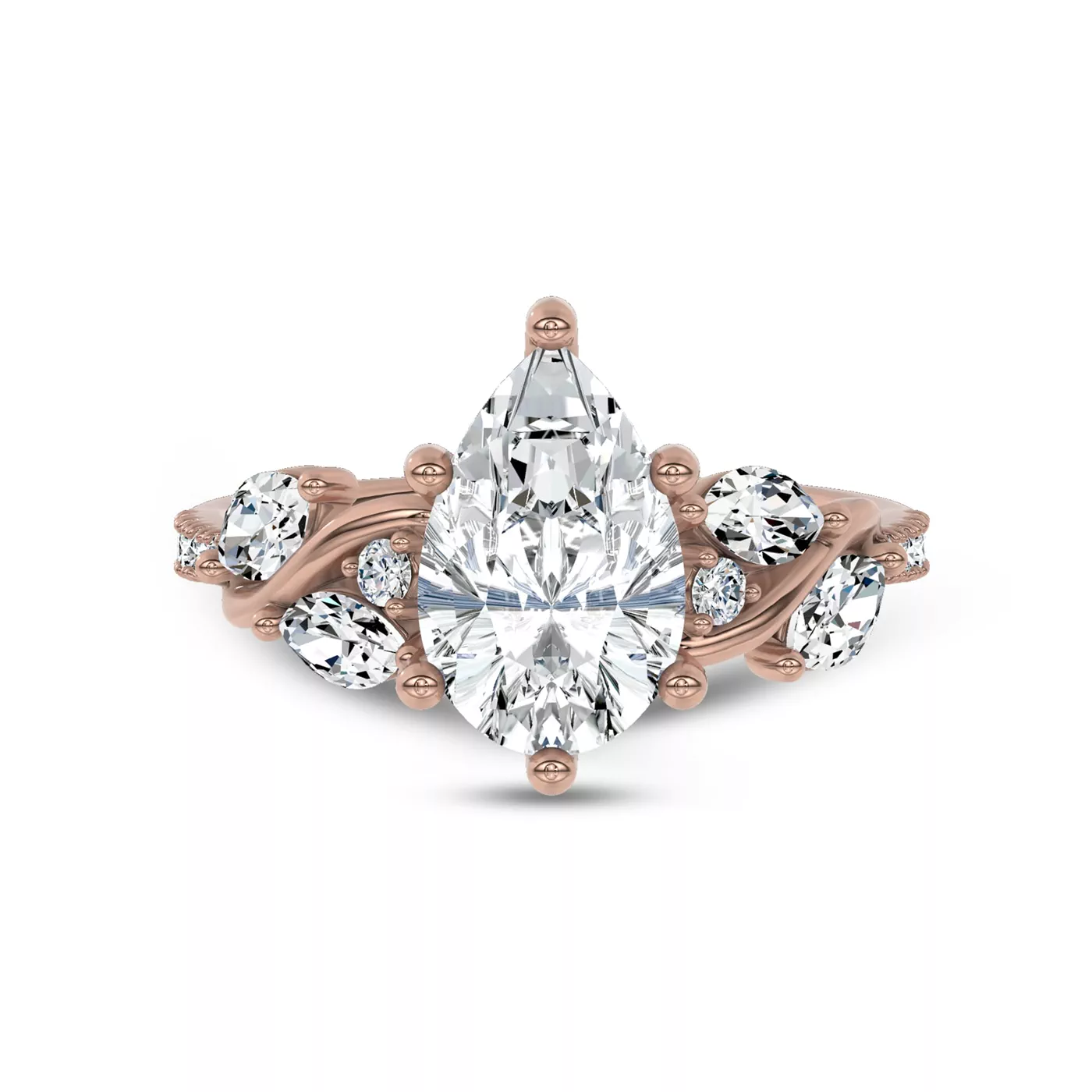 Curved Vine Shoulders 18K Rose Gold Engagement Ring