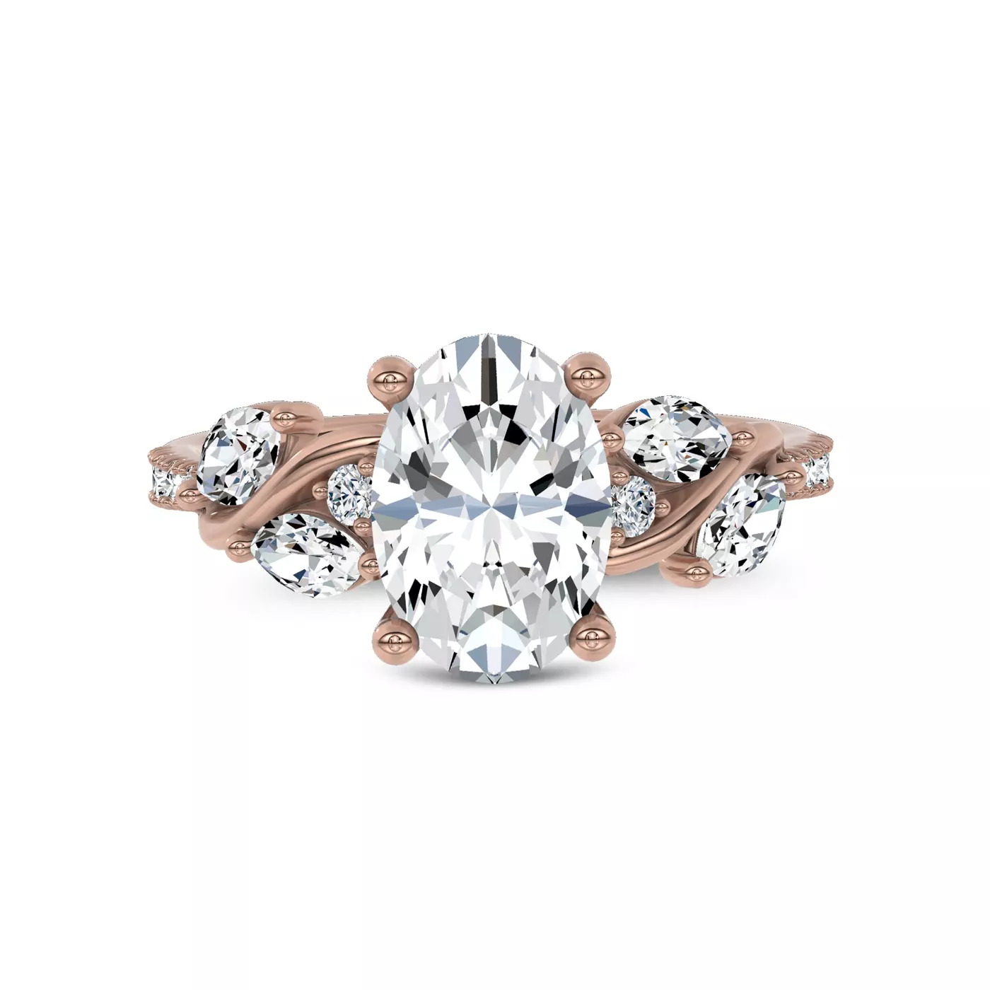 Curved Vine Shoulders 18K Rose Gold Engagement Ring