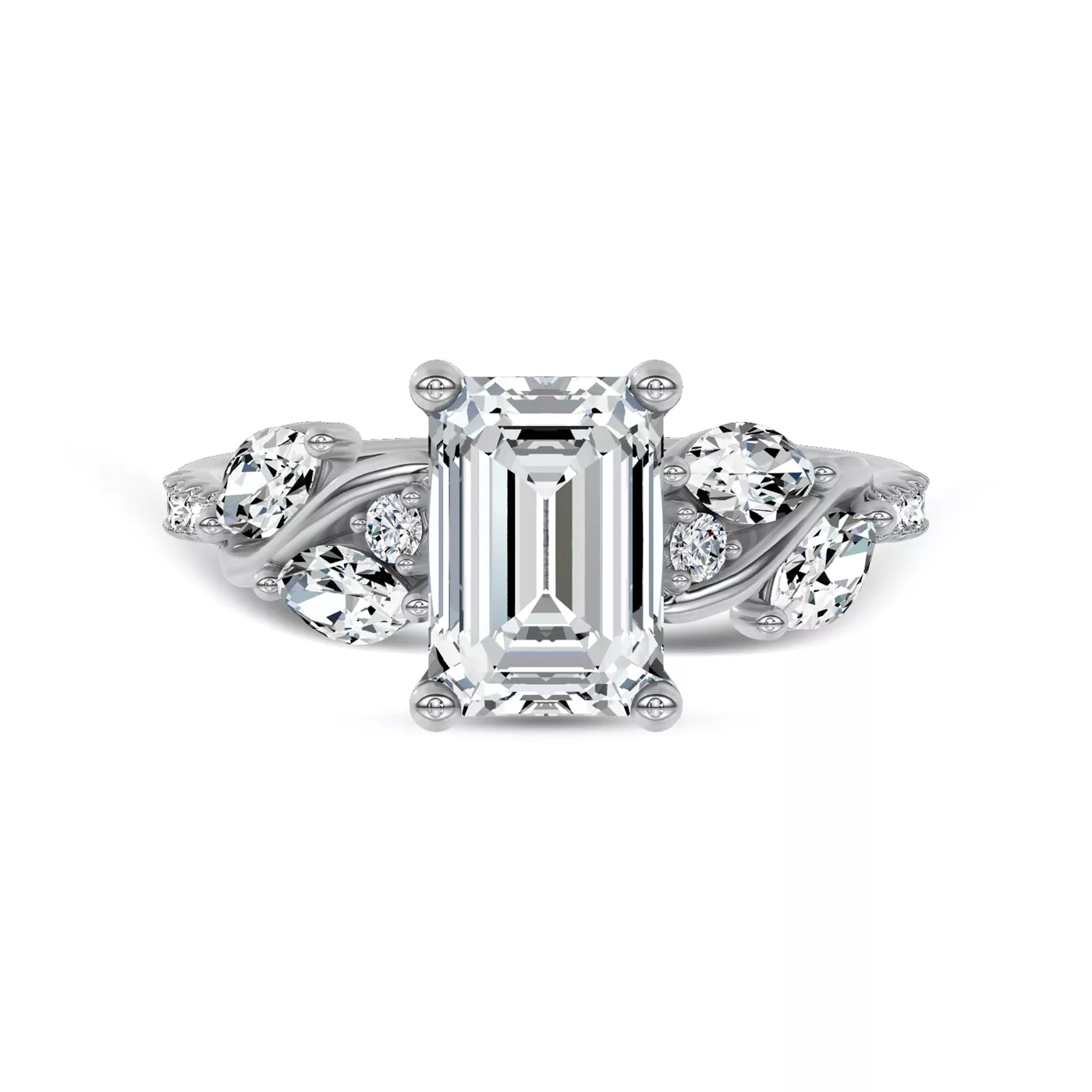 Curved Vine Shoulders 18K White Gold Engagement Ring