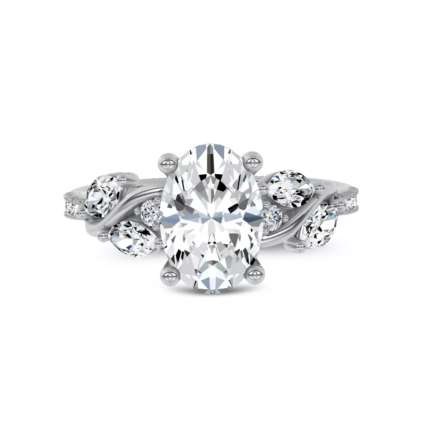 Curved Vine Shoulders 18K White Gold Engagement Ring